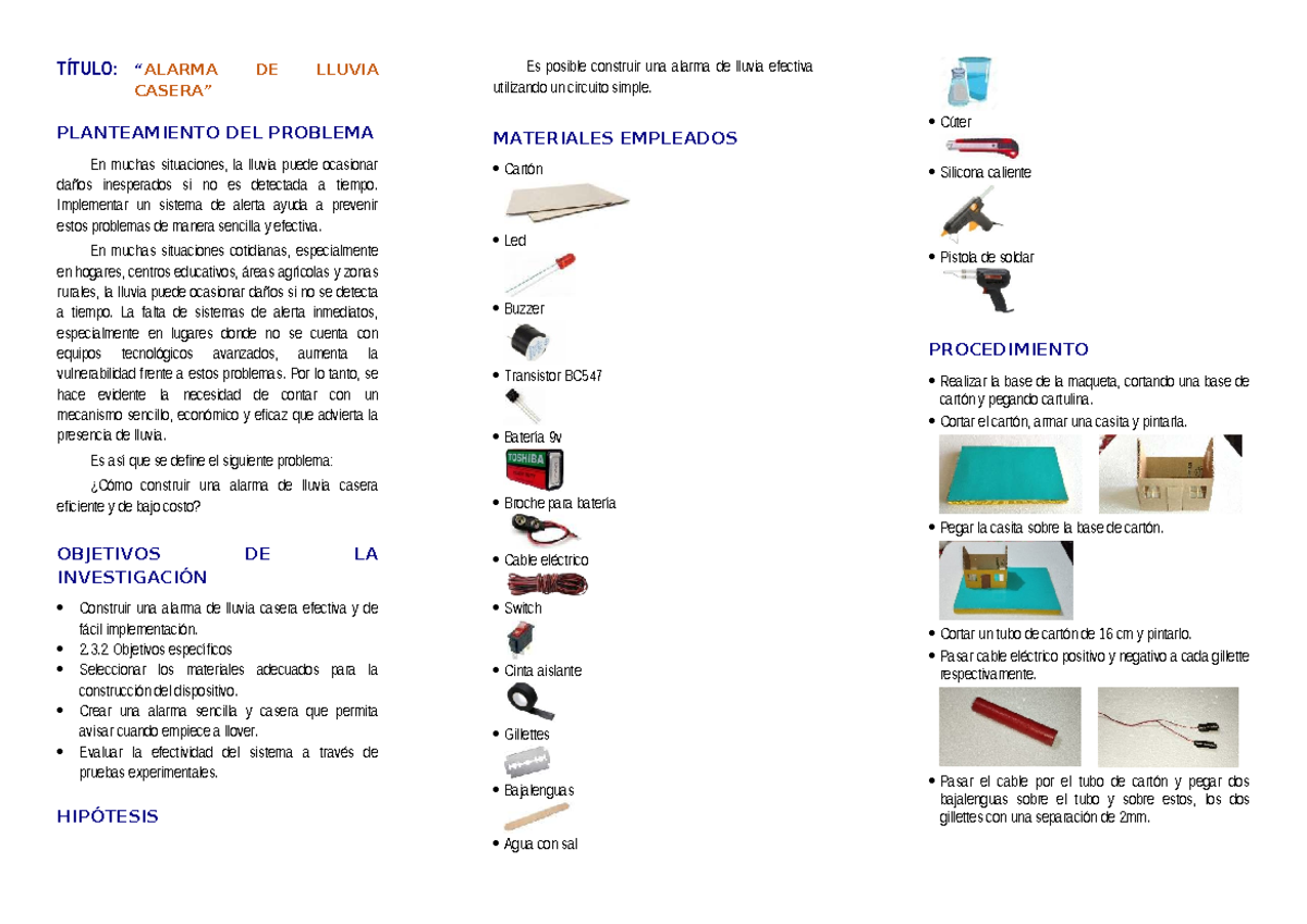 Proyecto de Ciencias: Alarma de Lluvia Casera Efectiva - Document Preview