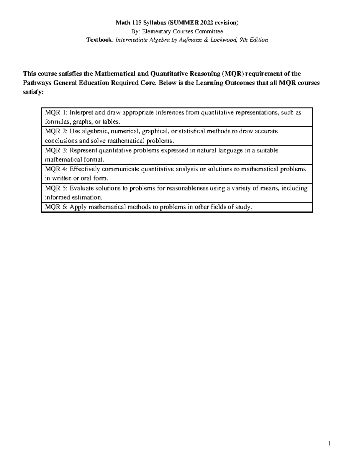 Math115 - syllabus - Math 115 Syllabus (SUMMER 2022 revision) By ...