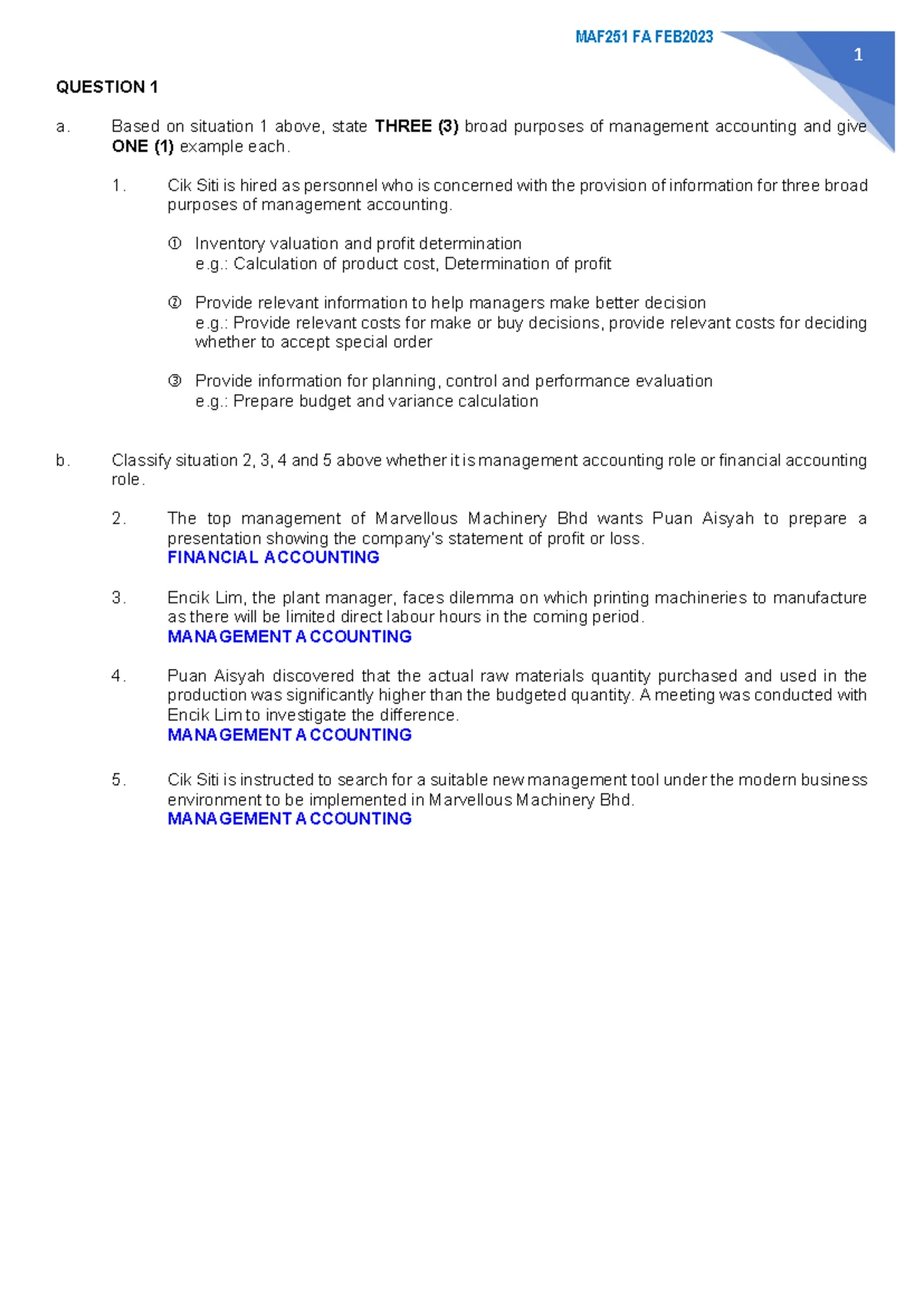TEST 2 MAF251 COST & MANAGEMENT ACCOUNTING JUNE 2022 EXAM PAPER - Studocu