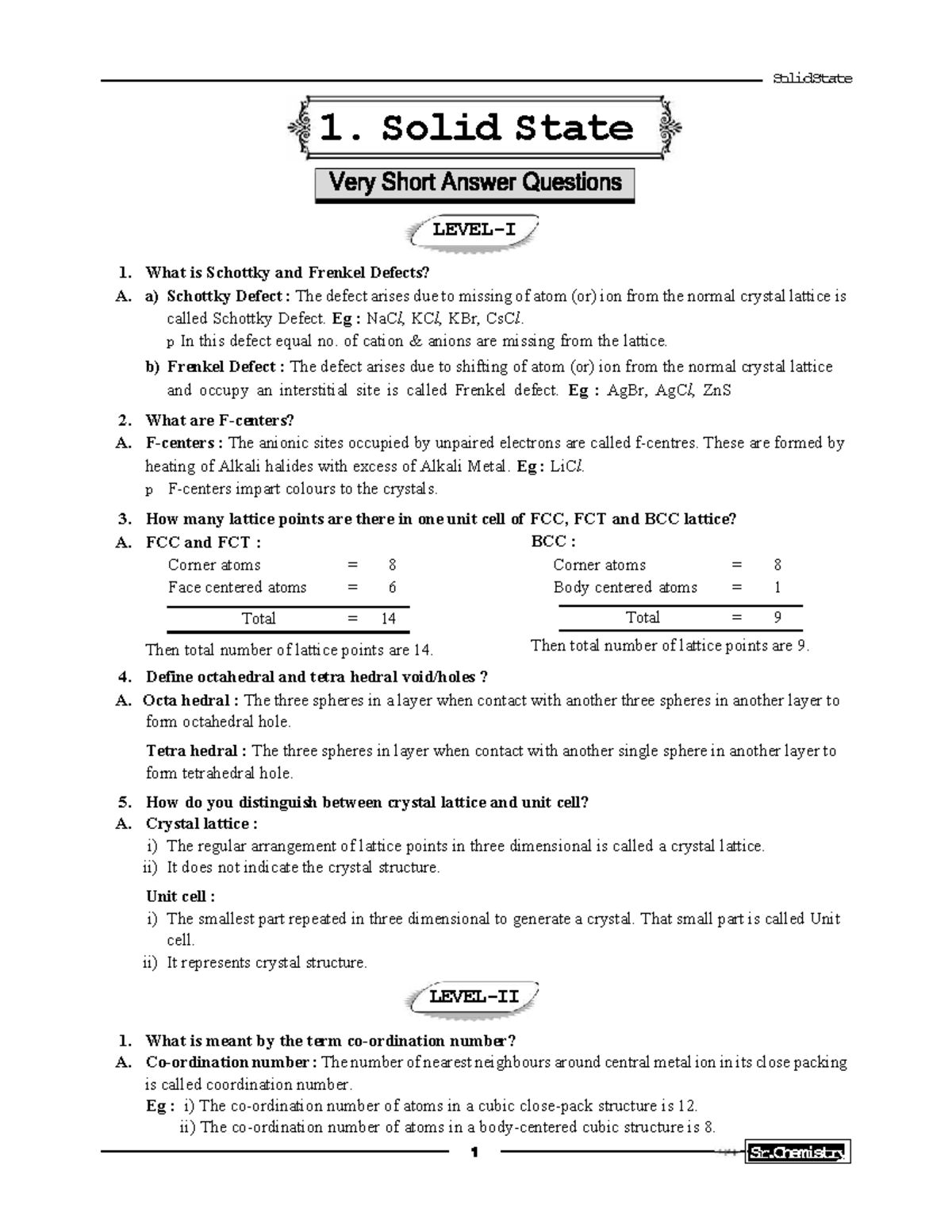 Sr Chem 4 - Comprehensive Notes on Solid State Chemistry Concepts - Studocu