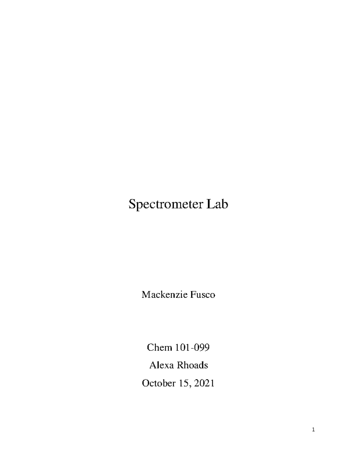 Chem 101 - Spectrometer Lab Report: Emission and Calculations Analysis ...