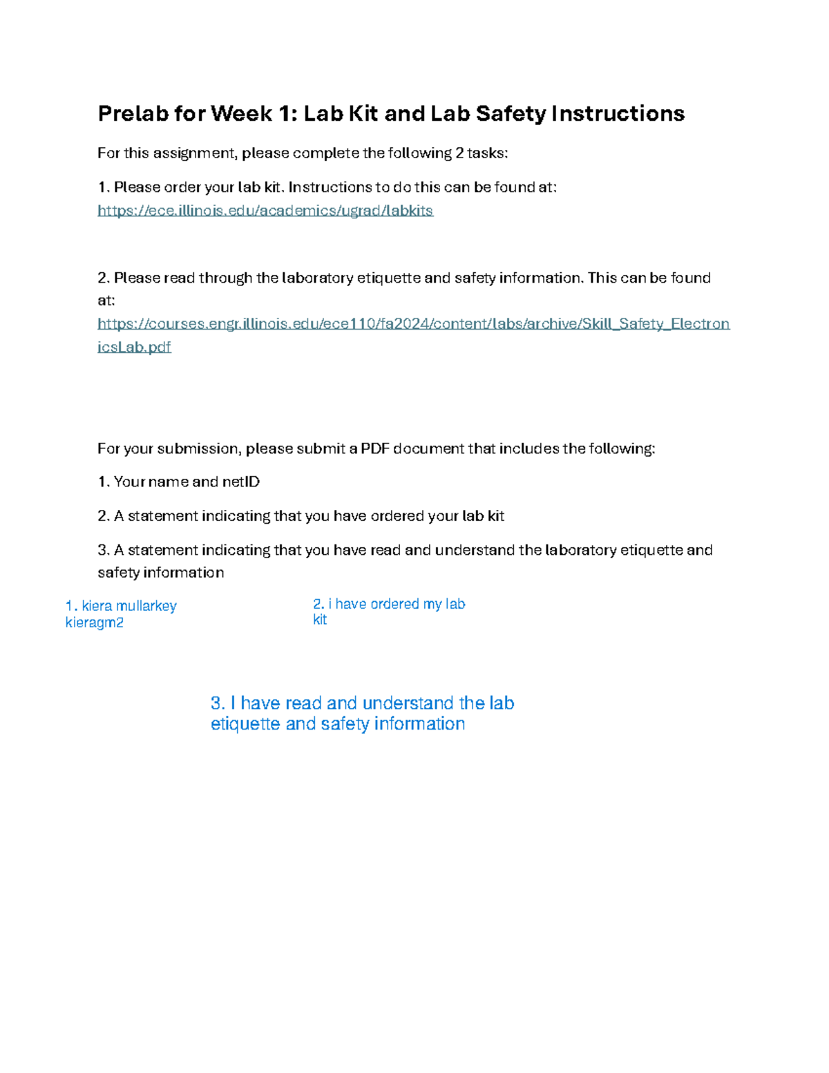 Prelab for Week 1: Lab Kit & Safety Instructions - Studocu