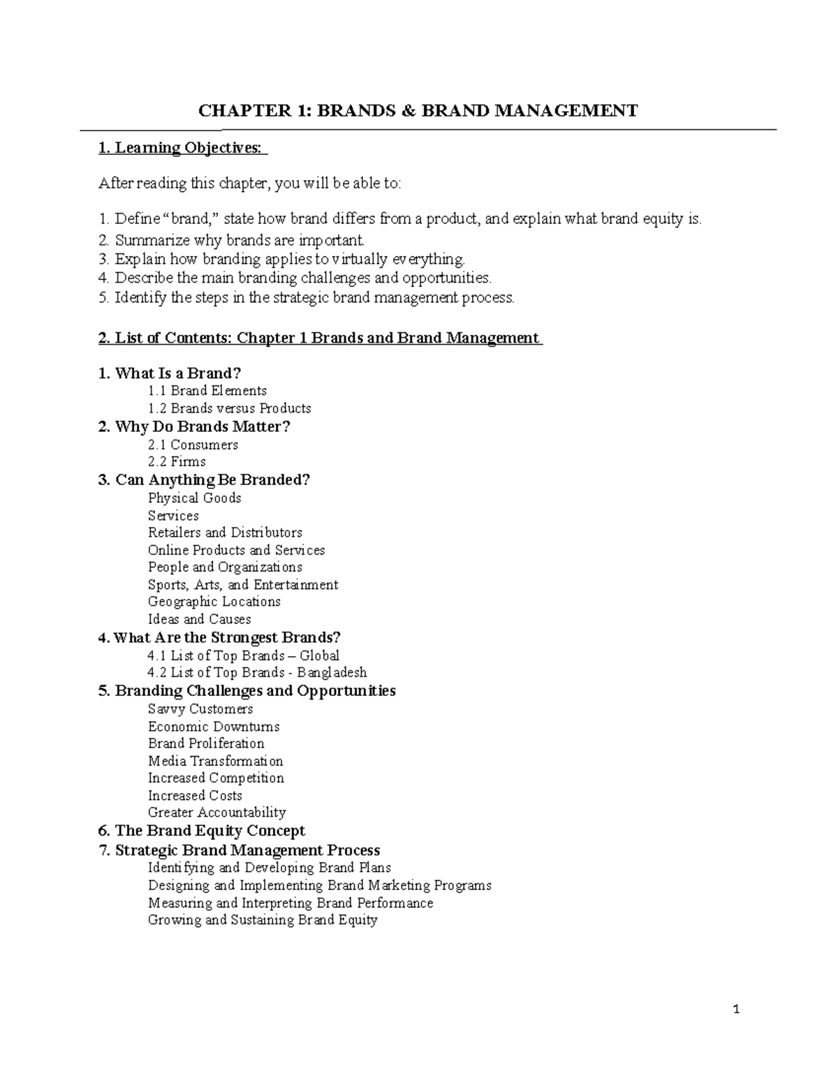 Chapter 1 - Brands & Brand Management (Midterm Notes) - Studocu