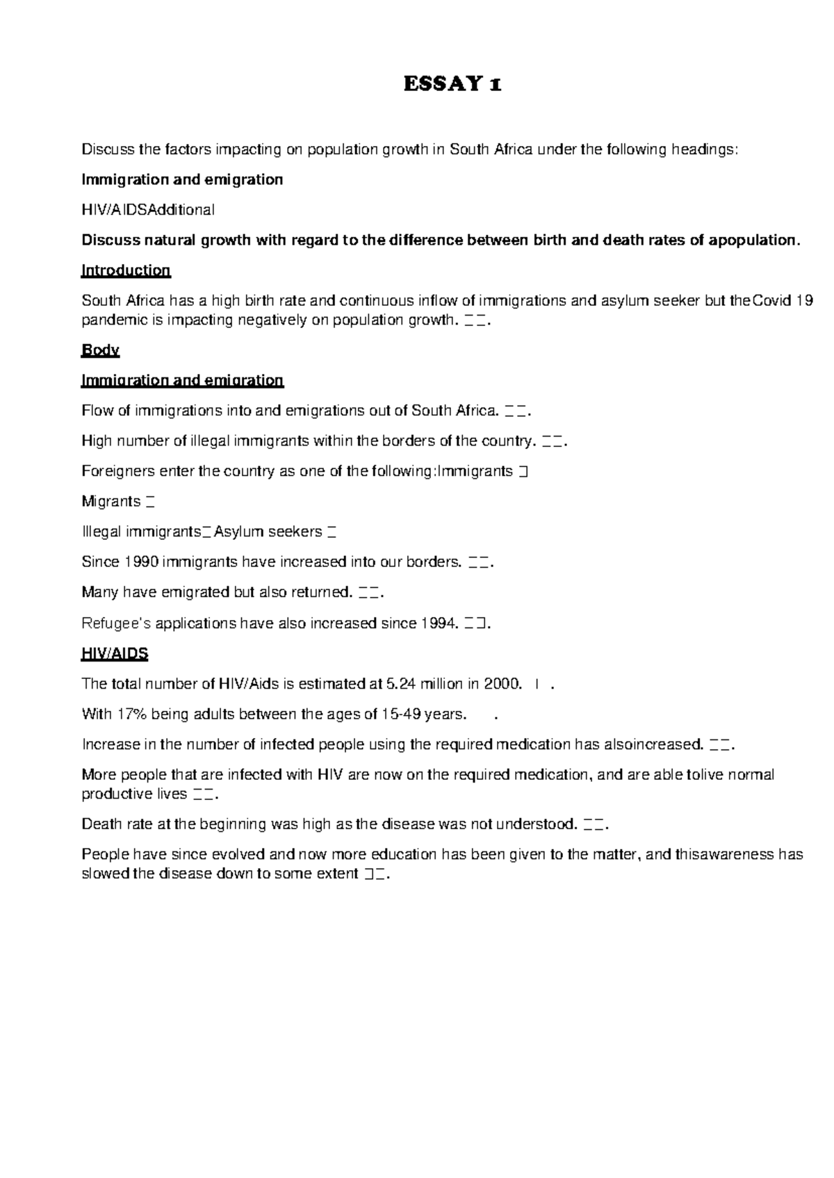 Grade 10 Economics Essays: Factors Affecting Population Growth in SA ...
