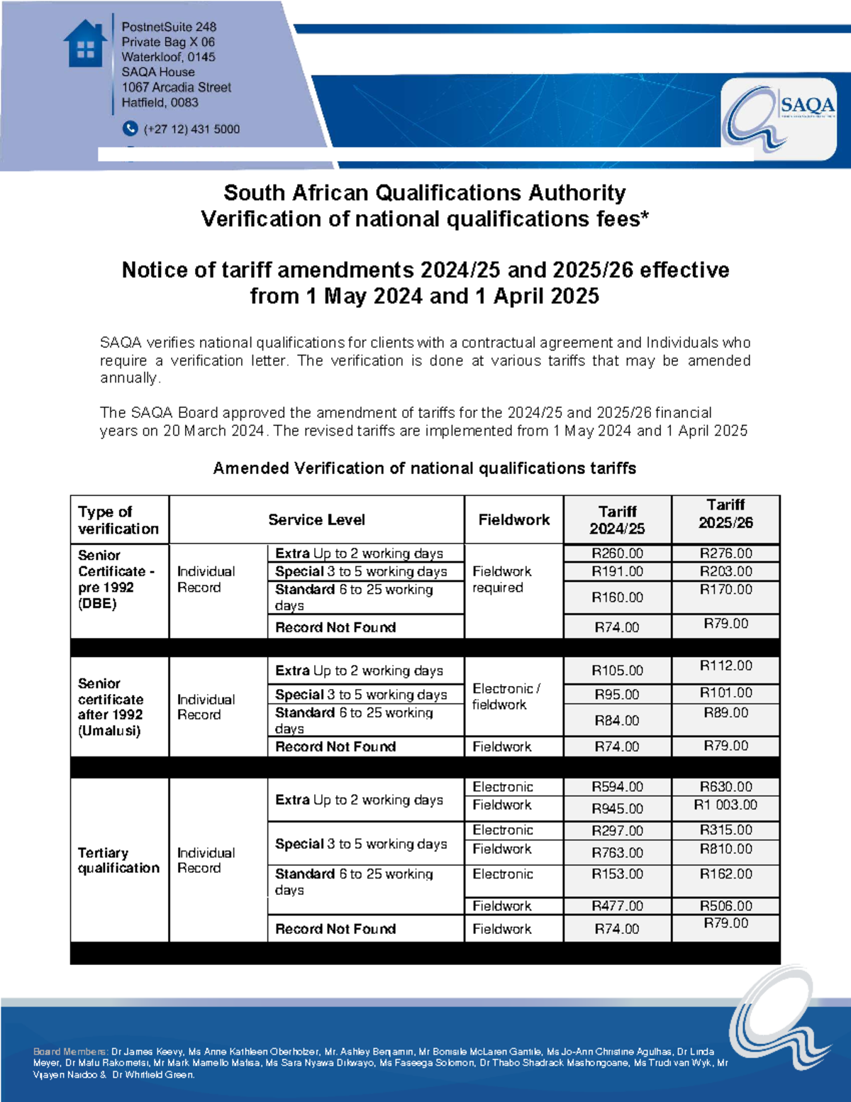 saqa-verification-tariff-amendments-effective-may-2024-april-2025