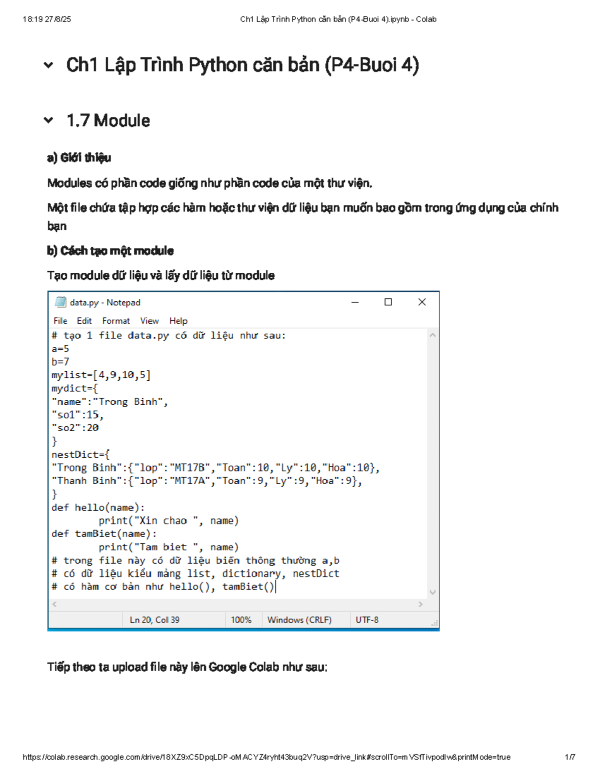 Ch1 Lập Trình Python Căn Bản (P4-Buoi 4) - Colab Notes - Studocu