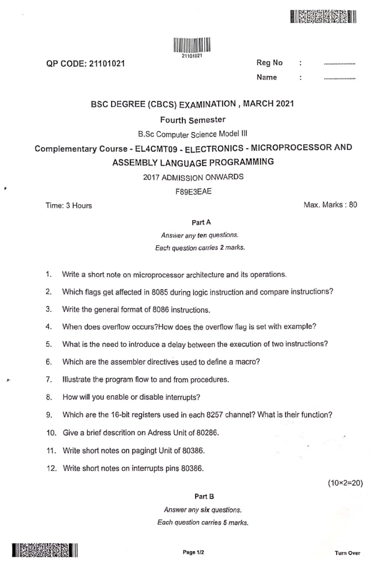 B.Sc Computer Science EL4CMT09 Final Exam - Microprocessor & Assembly ...