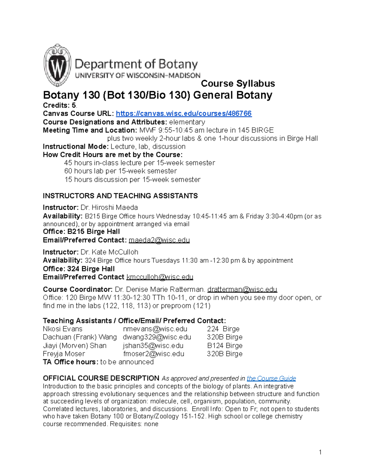 Bot 130 Spring 2026 Course Syllabus: General Botany Overview - Studocu