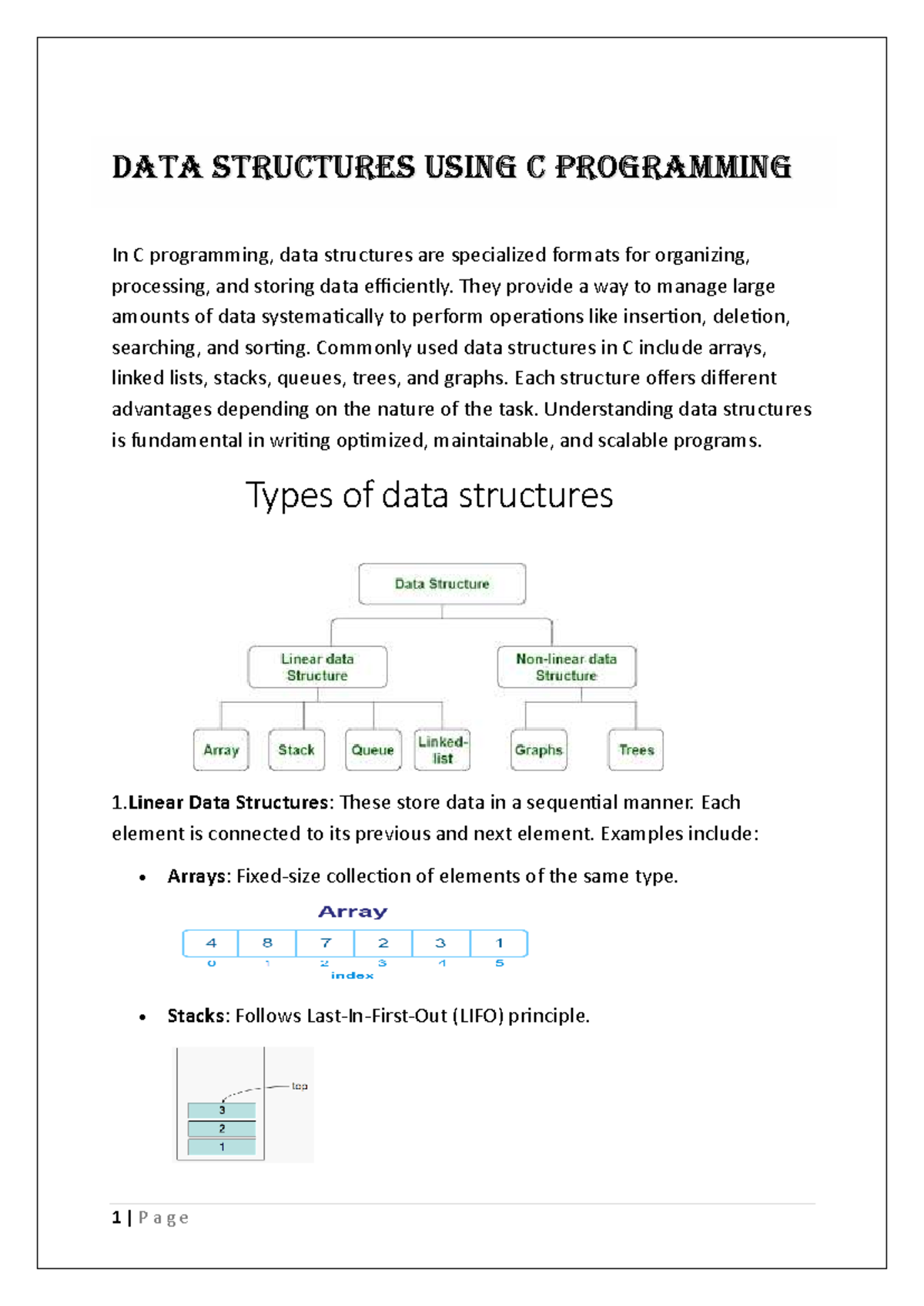 DATA STRUCTURES IN C PROGRAMMING: A COMPREHENSIVE GUIDE - Studocu