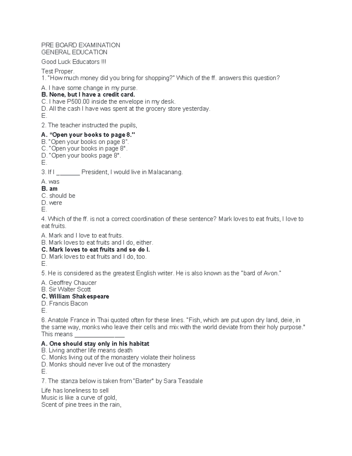 General Education Quiz: Random Questions & Answers (GE101) - Studocu