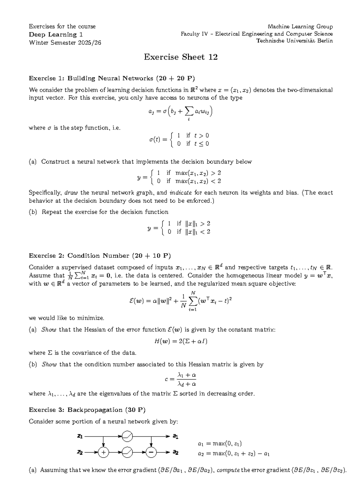 Deep Learning 1: Exercise Sheet 12 - Neural Networks & Backpropagation ...