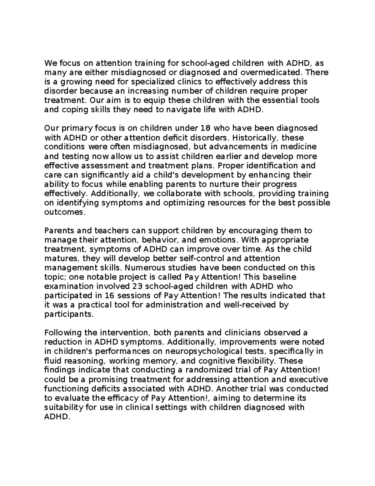 Attention Training for ADHD in Children: Project 1 Insights - Studocu