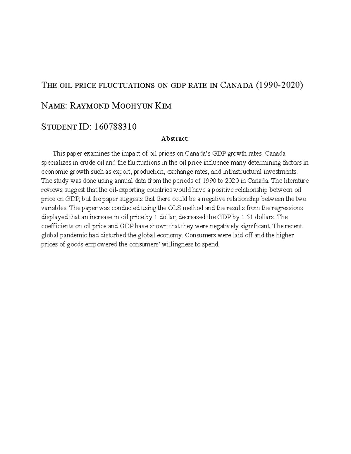 Impact of Oil Price Fluctuations on Canadian GDP (1990-2020) Analysis ...