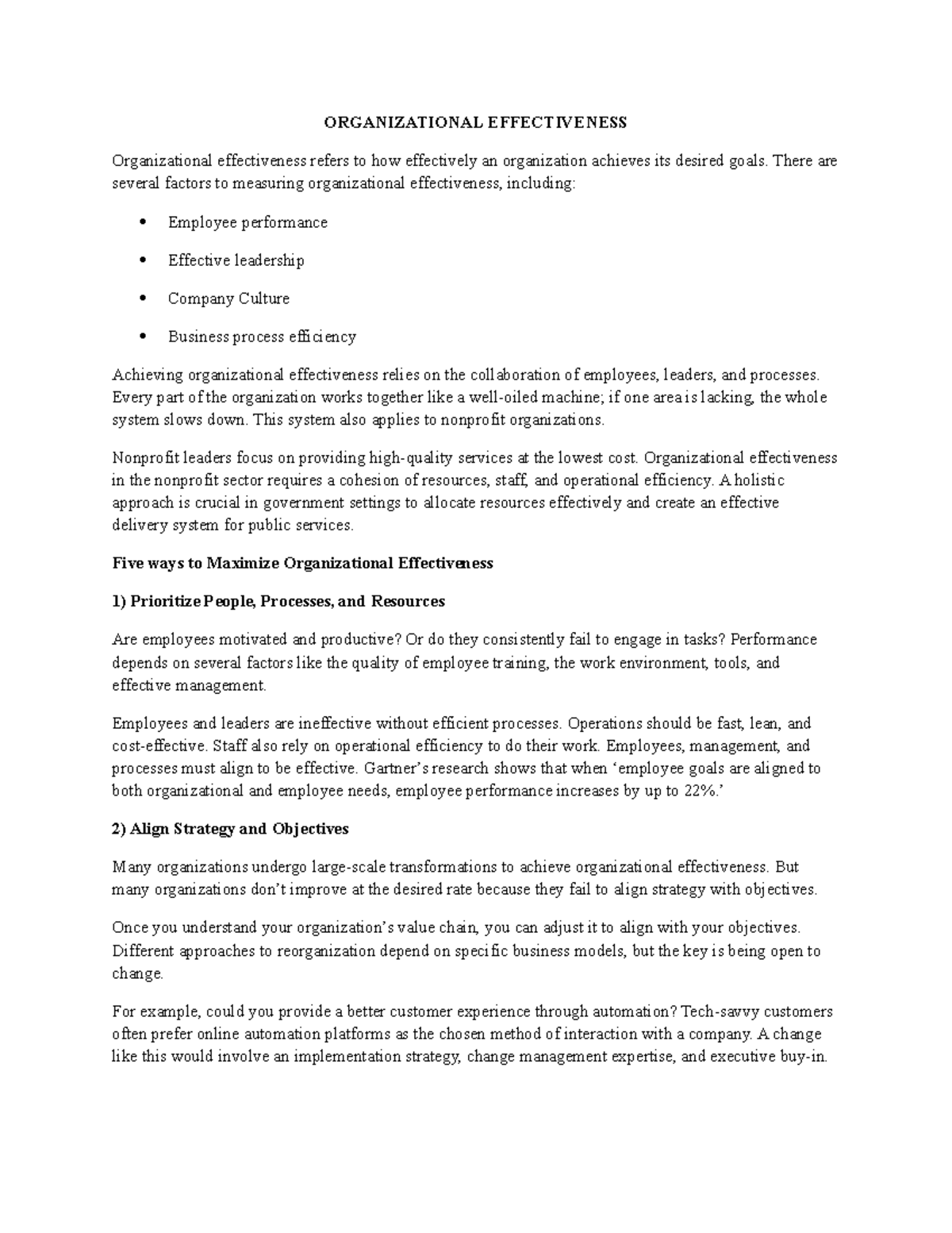 Organizational Effectiveness - ORGANIZATIONAL EFFECTIVENESS