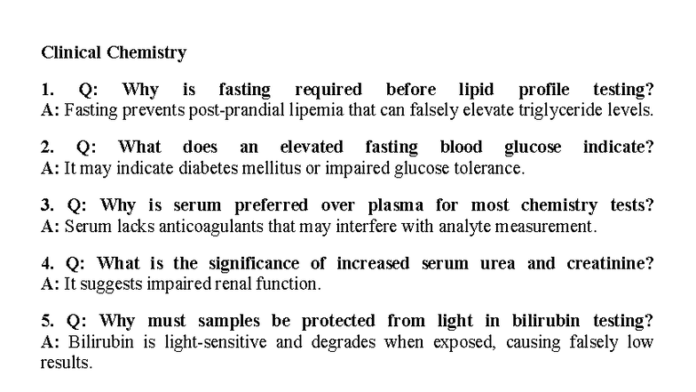 Clinical Chemistry 1 - Answer Keys for Key Concepts - Studocu