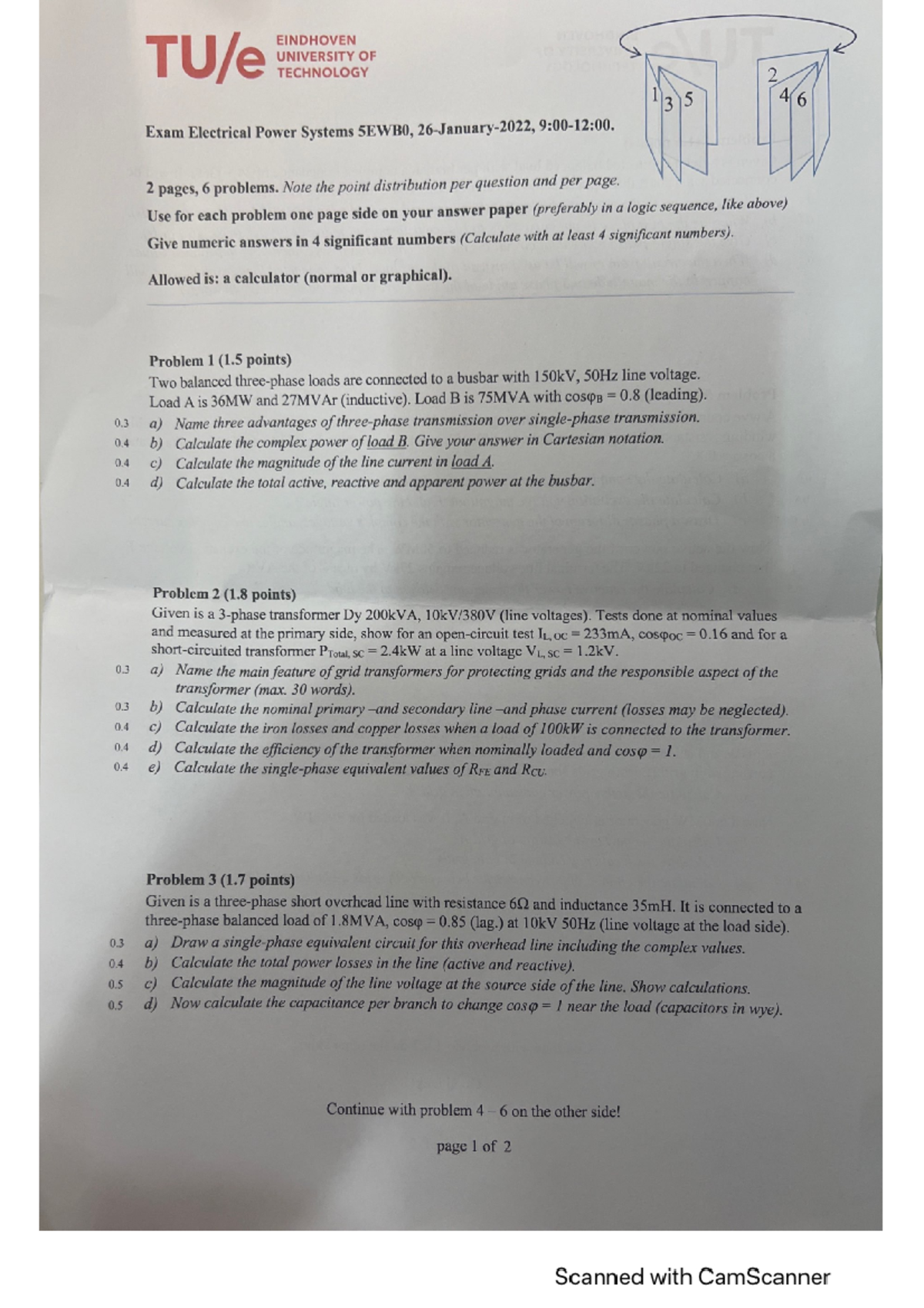 EPS Exam January 2022 Part 1 - Electrical power systems - Studeersnel