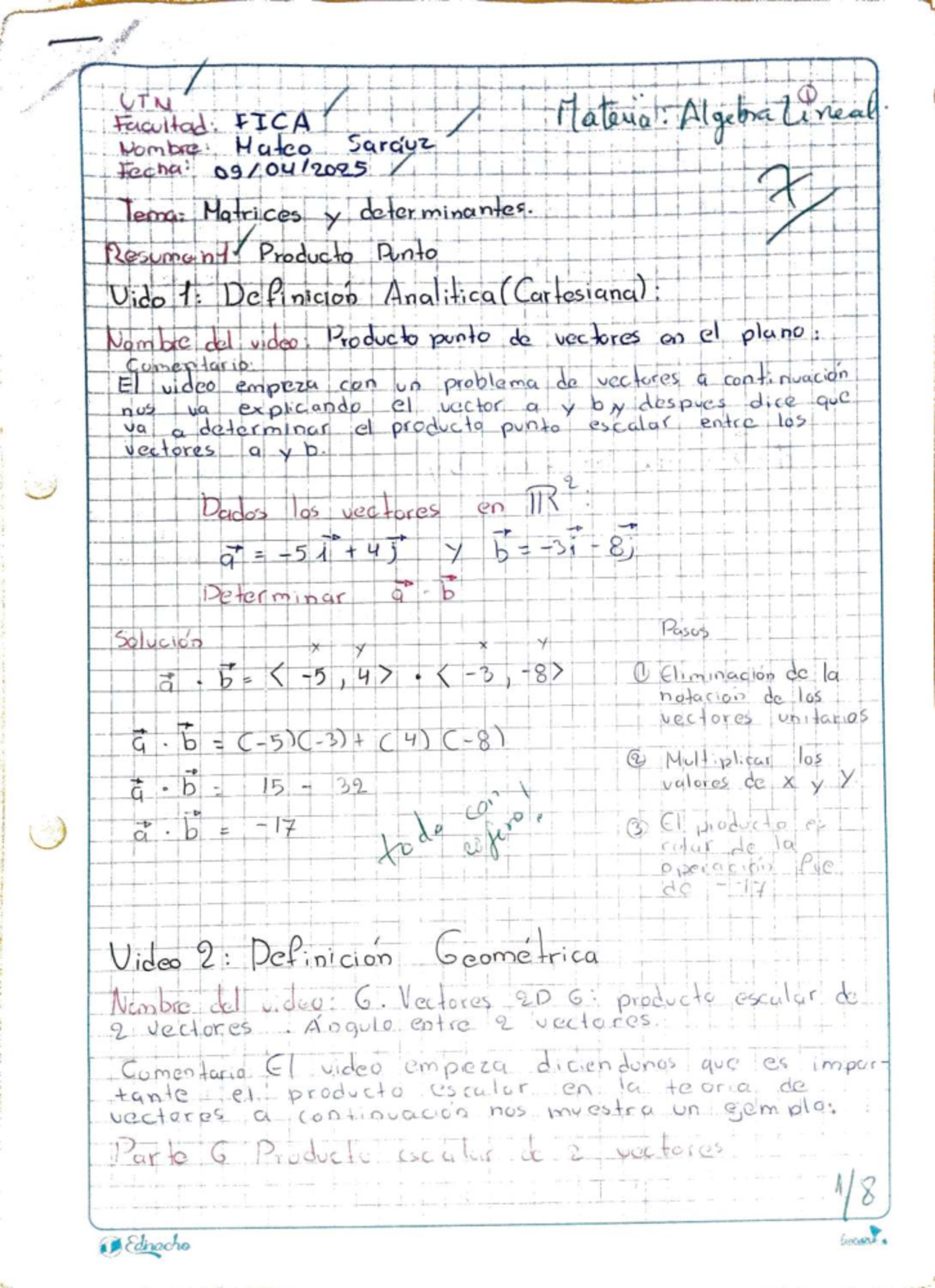 UTN FICA: Resumen sobre Matrices y Producto Punto en Álgebra Lineal ...