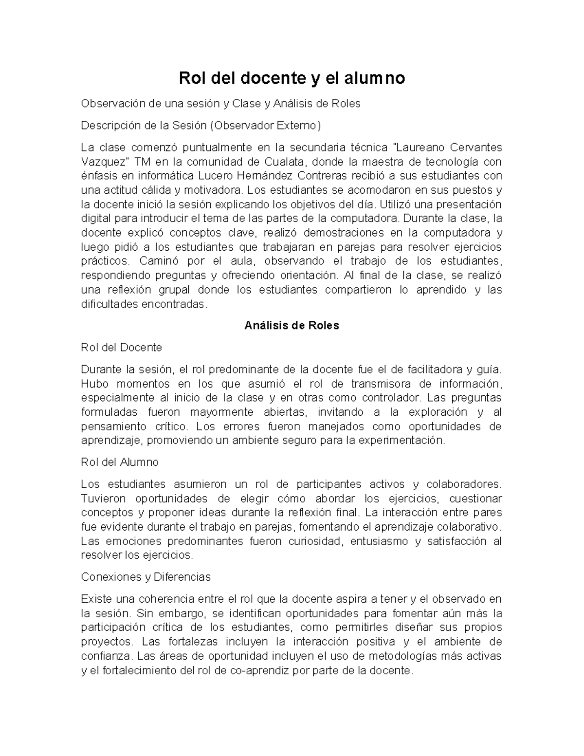 Análisis de Roles en Clase: Docente y Estudiantes en Tecnología TM ...