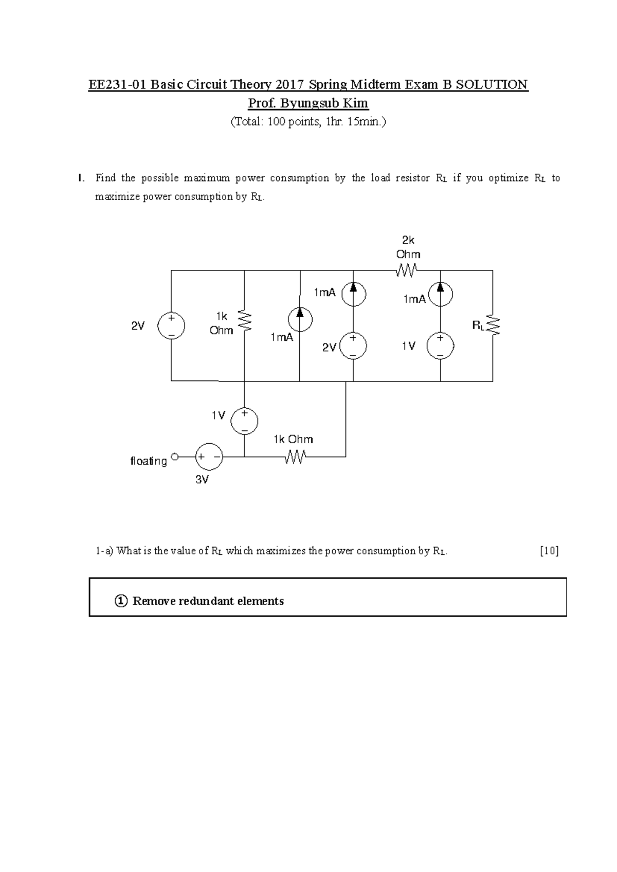 Midterm B 2017 sol - ####### EE 231 - 01 Basic Circuit Theory 201 7 ...