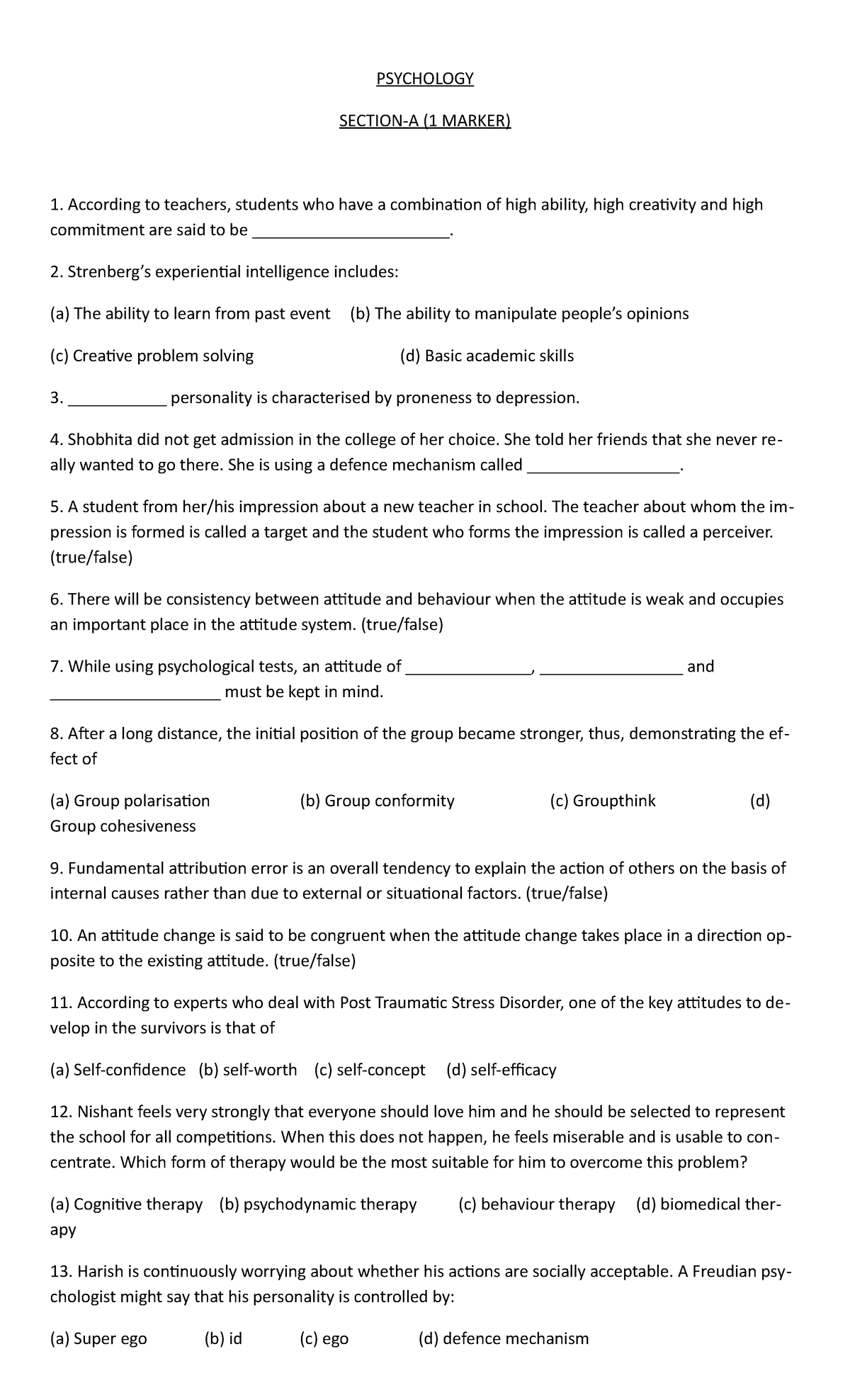 Psychology Question Bank - Comprehensive Study Guide for PSY102 - Studocu