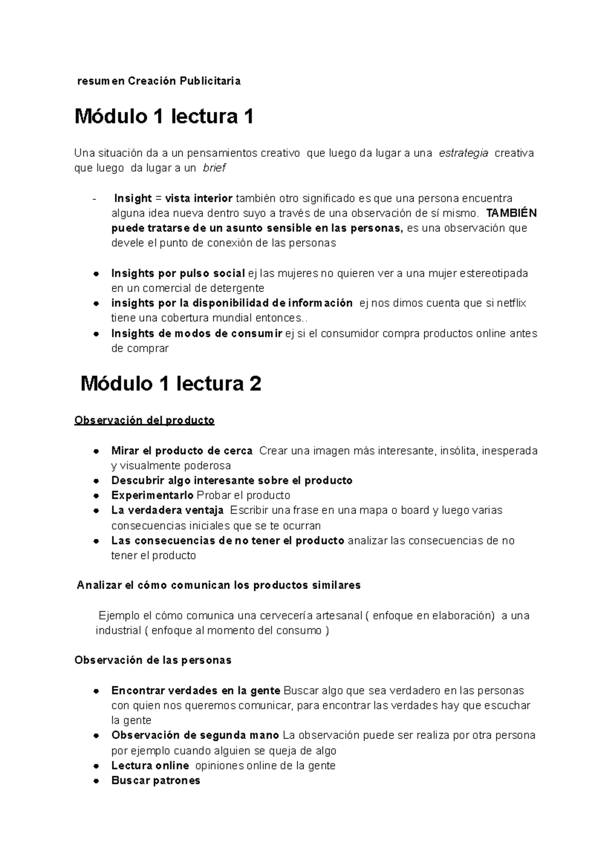 Modulo 1 y 2 creacion publicitaria - resumen Creación Publicitaria ...