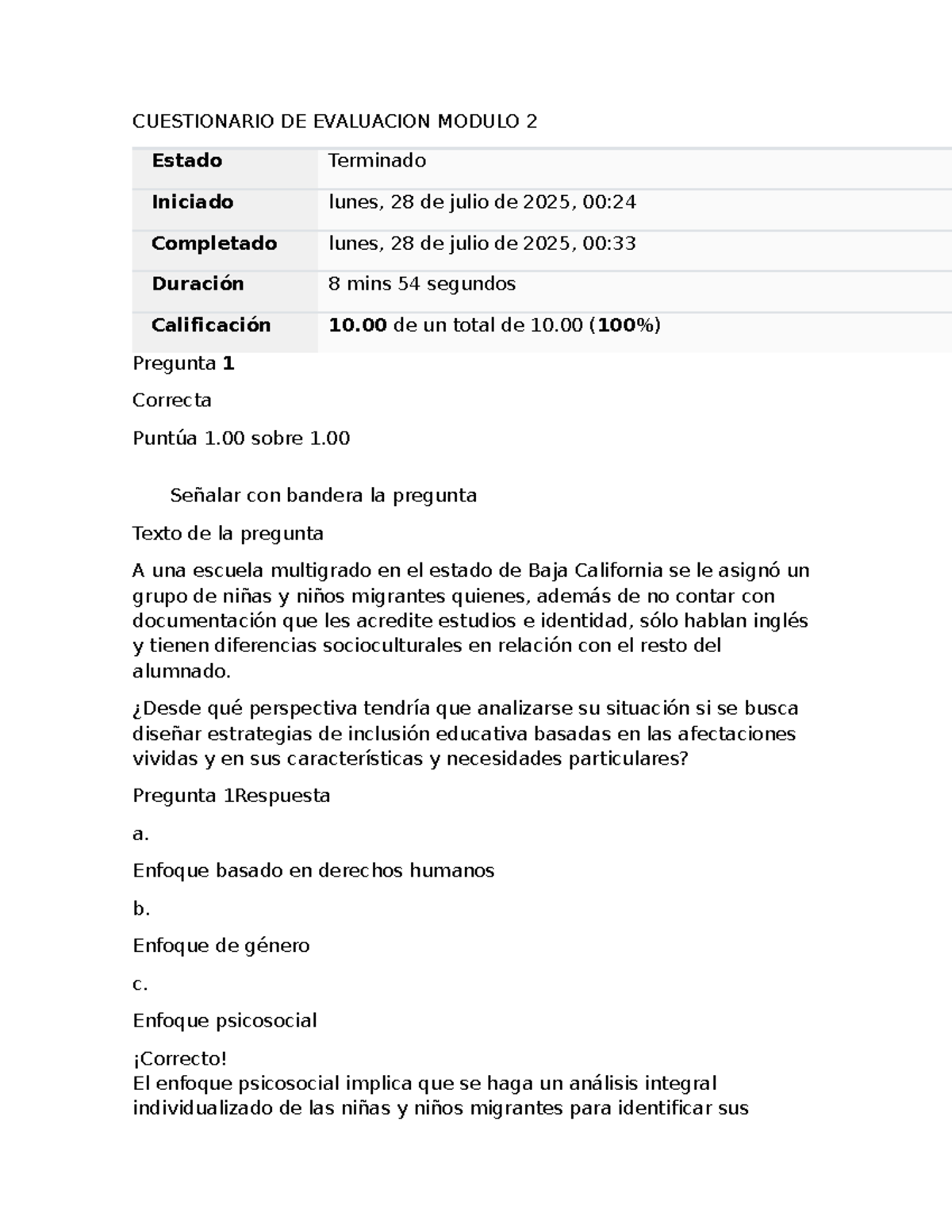 Cuestionario de Evaluación Módulo 2: Inclusión y Conflictos Educativos - Document Preview