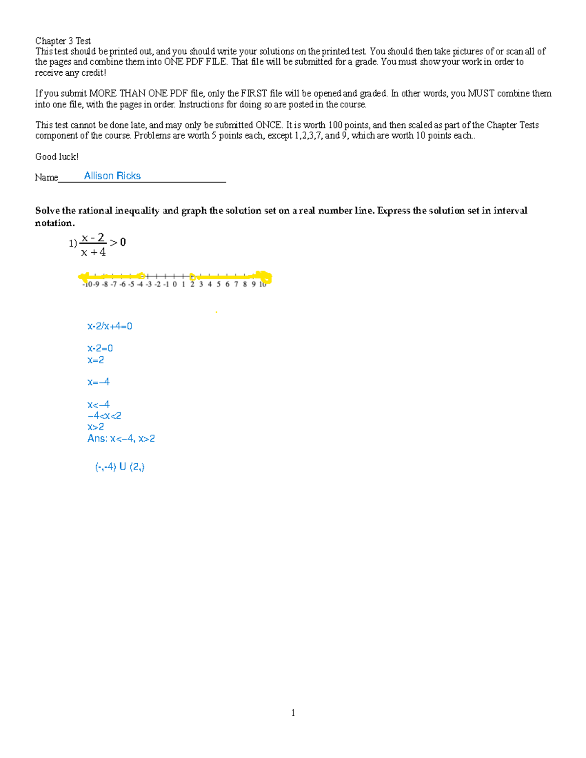 MTH 161 Chapter 3 Test - Chapter 3 Test This test should be printed out ...