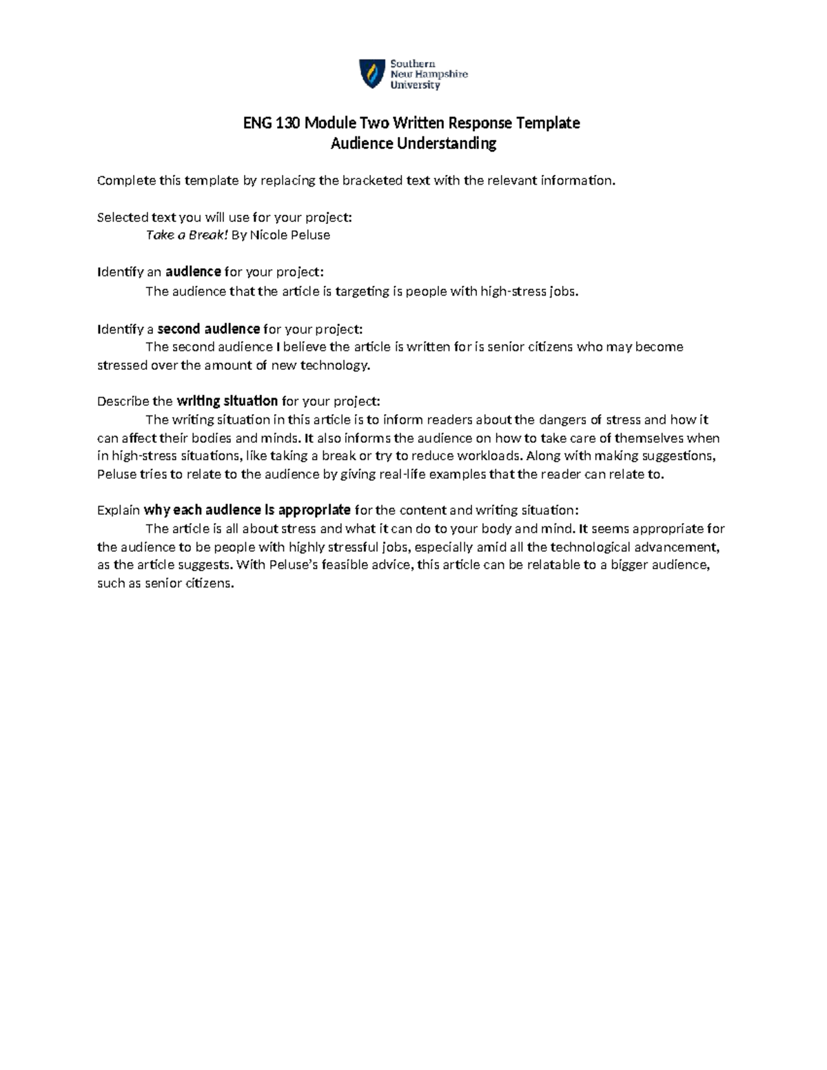 ENG 130 Module Two Written Response: Audience Analysis of 