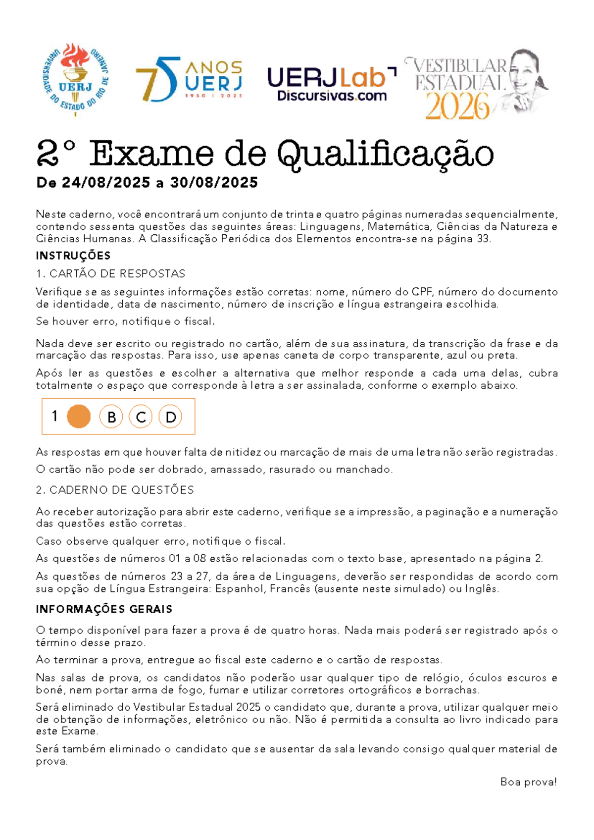 Simulado de Qualificação UERJ Lab 2 - 2026 - Studocu