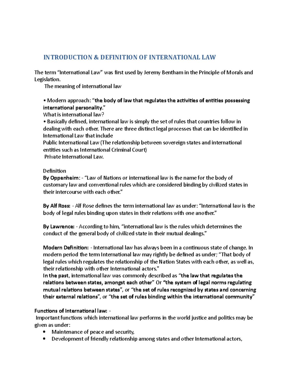 PIL Course: Comprehensive Notes on International Law Concepts - Studocu