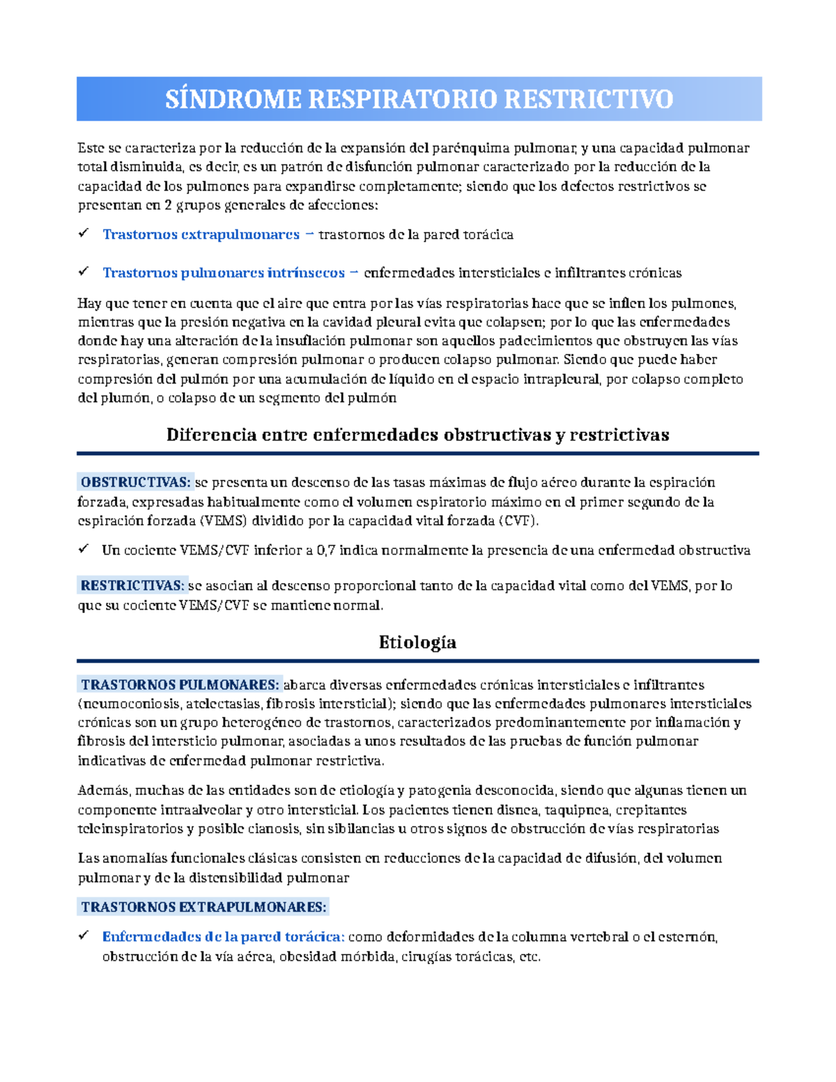 Tema 3: Síndrome Respiratorio Restrictivo y sus Implicaciones - Studocu