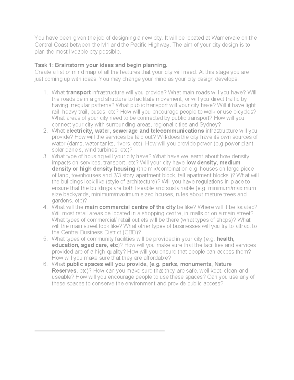 Year 8 - City Design Learning Task: Planning a Liveable City - Studocu