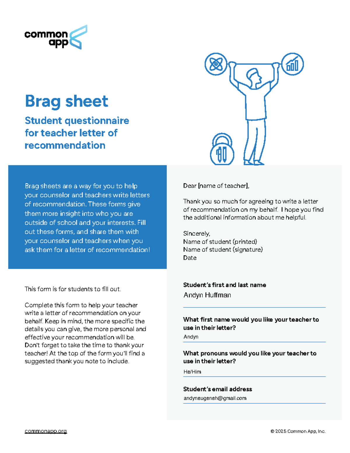 Resource FY Teacher Brag Sheet for Recommendation Letters ENG 2025 ...