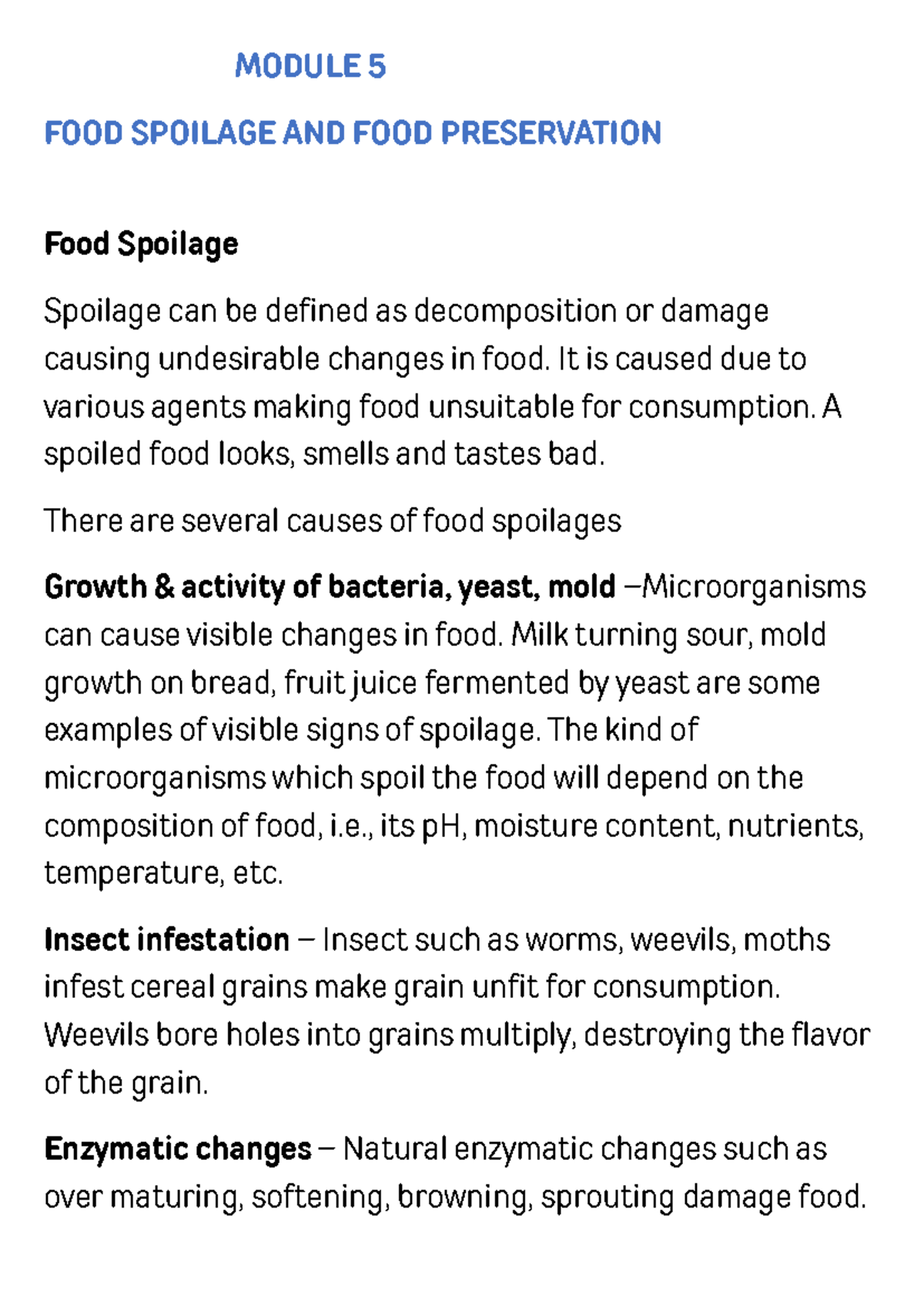 MODULE 5: FOOD SPOILAGE AND PRESERVATION TECHNIQUES - Studocu