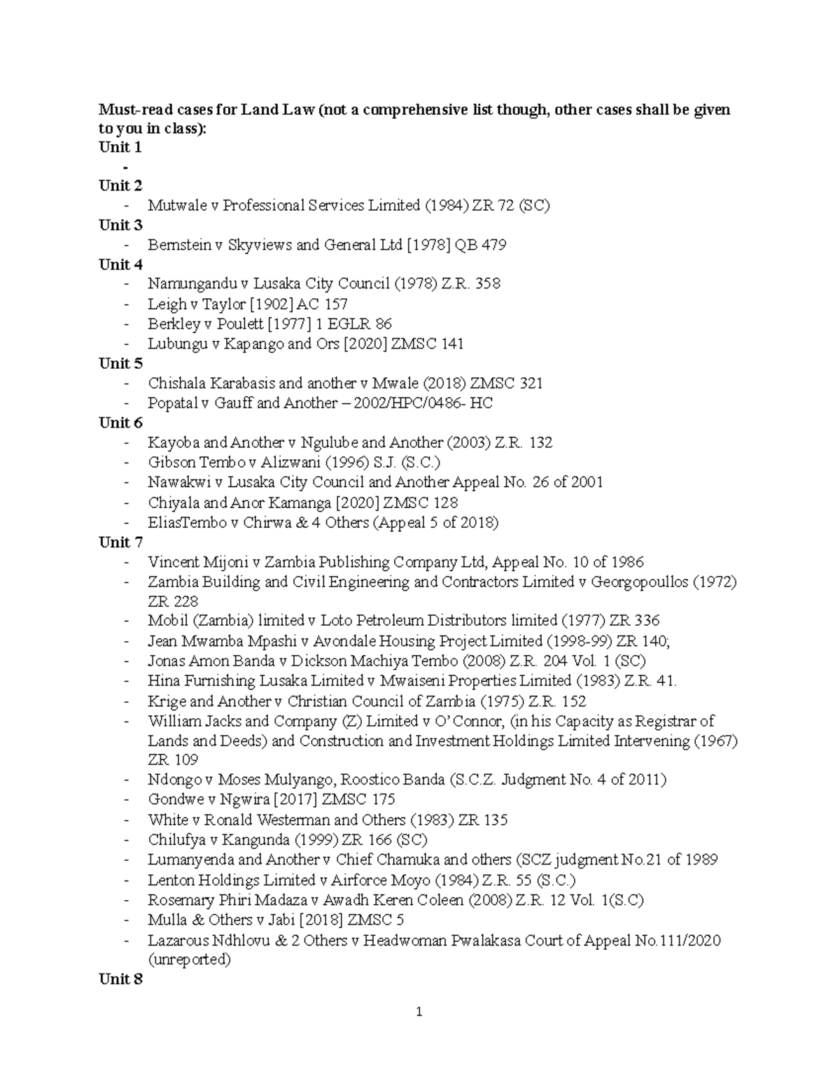 Land Law Cases and Statutes Overview for Exam Preparation - Studocu