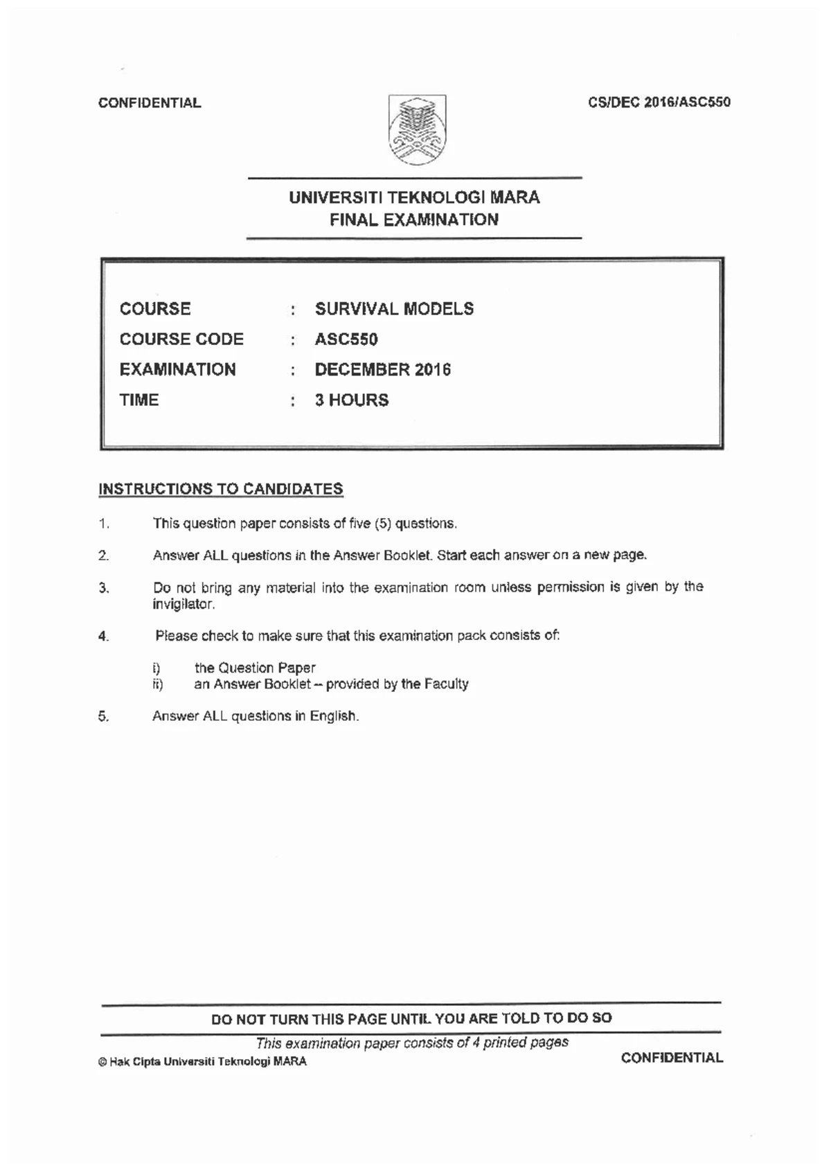 ASC550 FINAL ASSESSMENT JULY 2020 - Survival Models Exam Questions ...