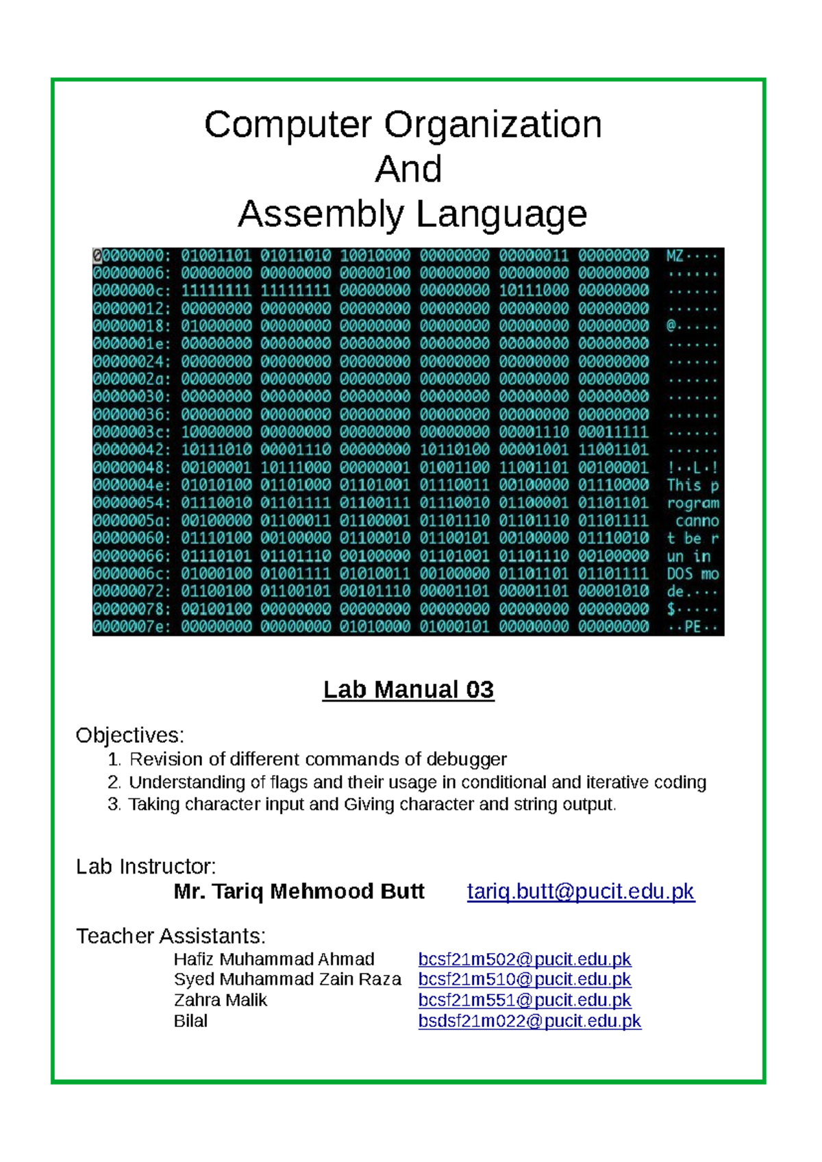 COAL LAB 01-02 - Debugger Commands and Assembly Language