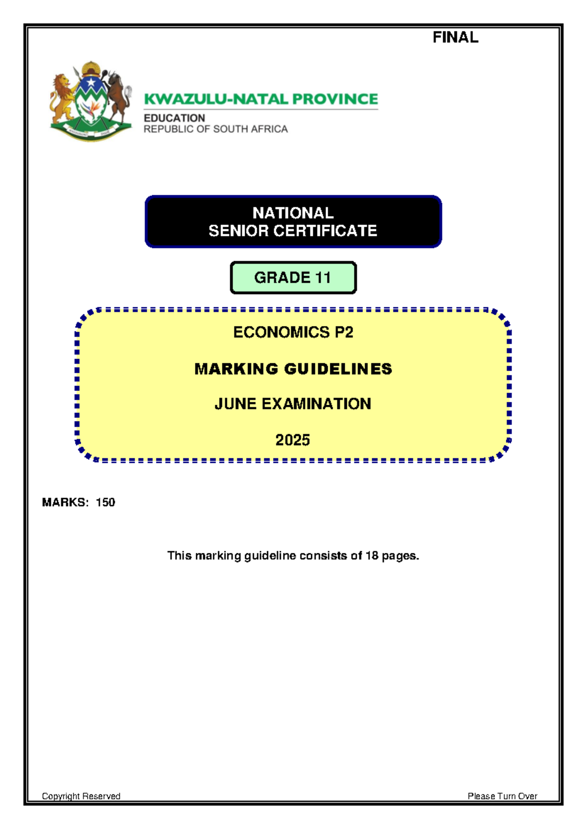 Economics P2 Marking Guidelines for June 2025 Grade 11 Exam - Studocu