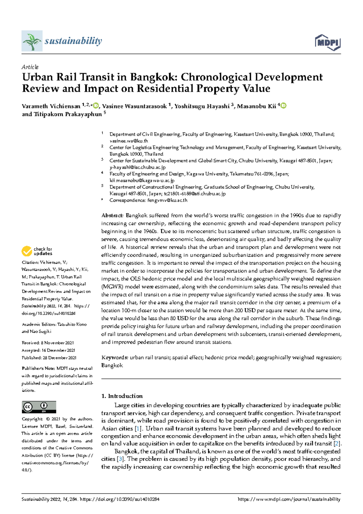 Urban Rail Transit in Bangkok: Development Impact on Property Value ...