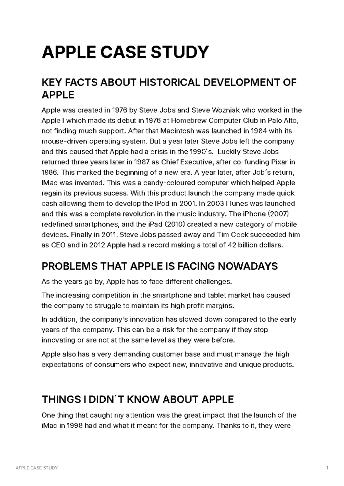 Apple case study - Question Answers - APPLE CASE STUDY 1 APPLE CASE ...