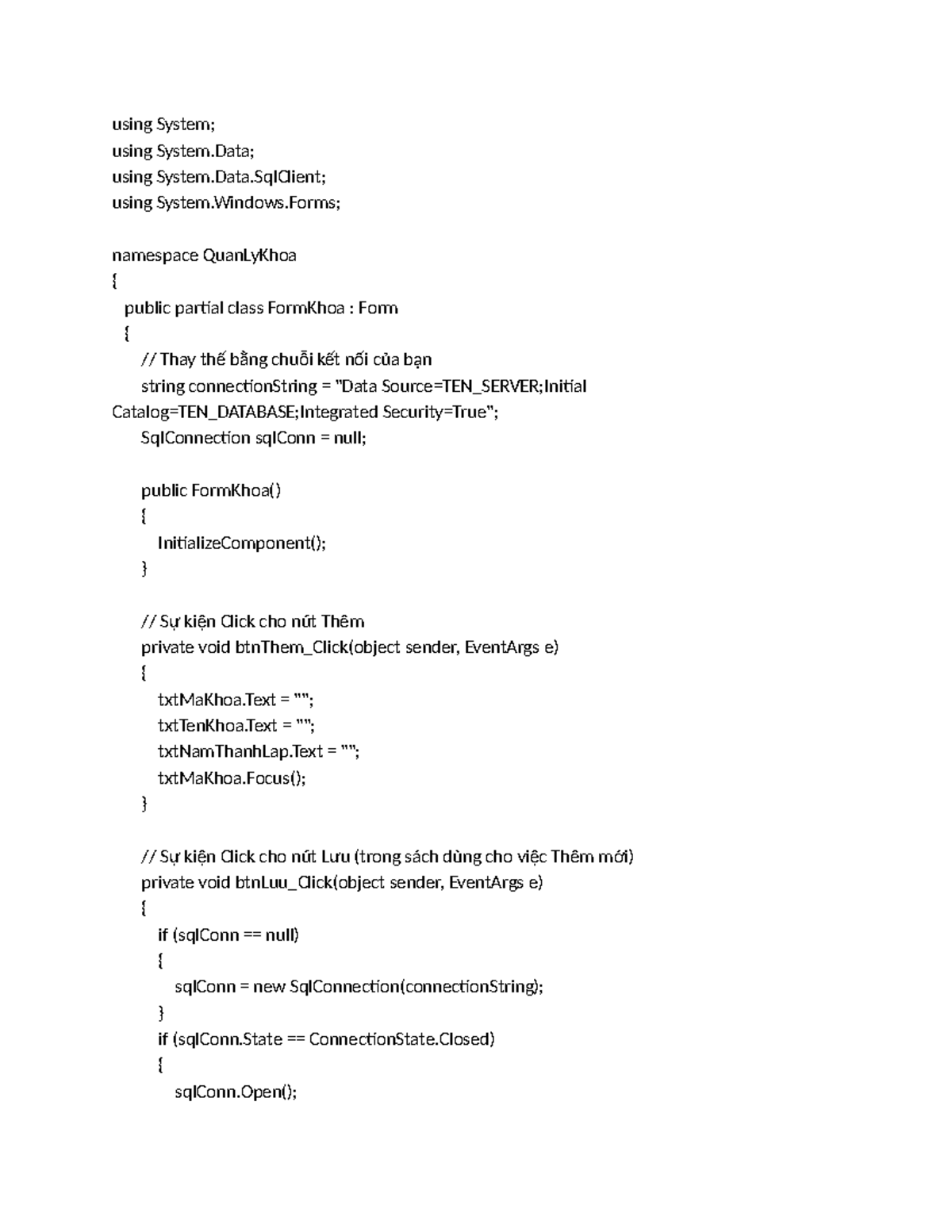 C# Programming: FormKhoa Class Implementation Guide - Studocu