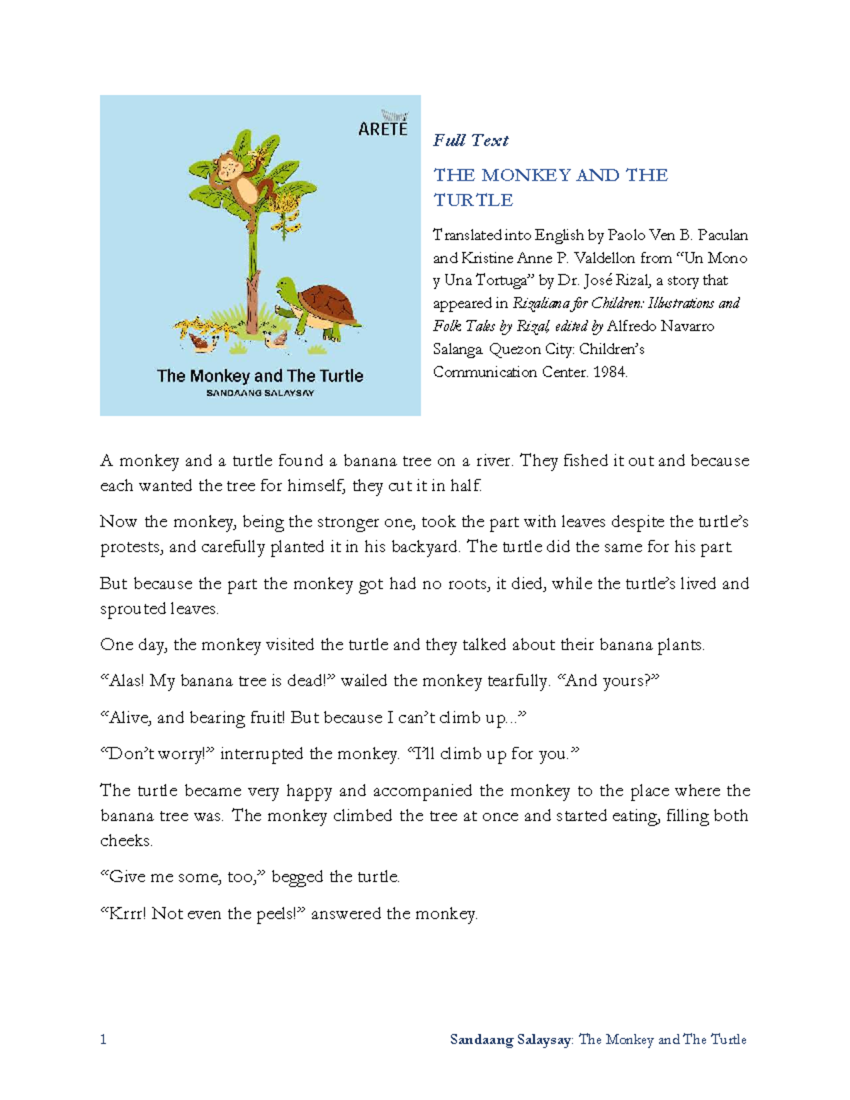 The Monkey and The Turtle: Full Text Translation (ENG) - Studocu