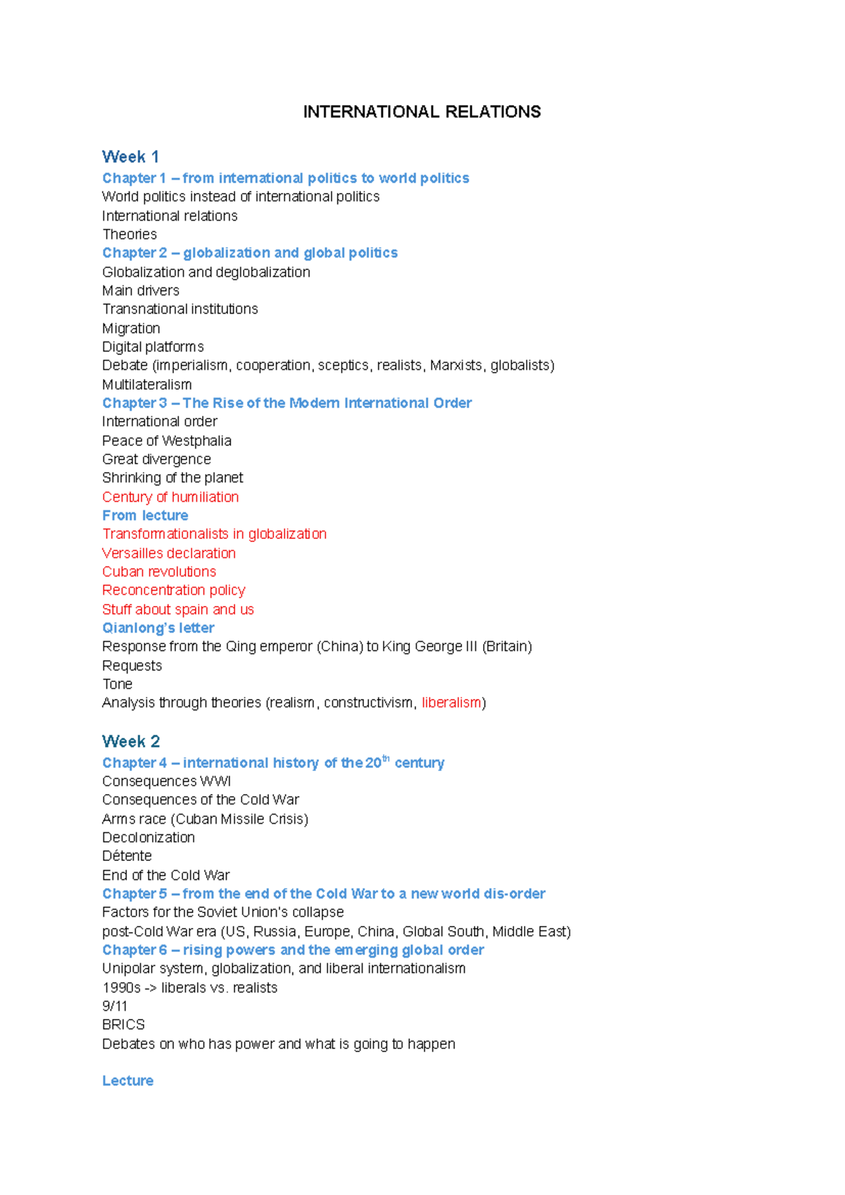 IR 101: Key Concepts by Week - From International to Global Politics ...