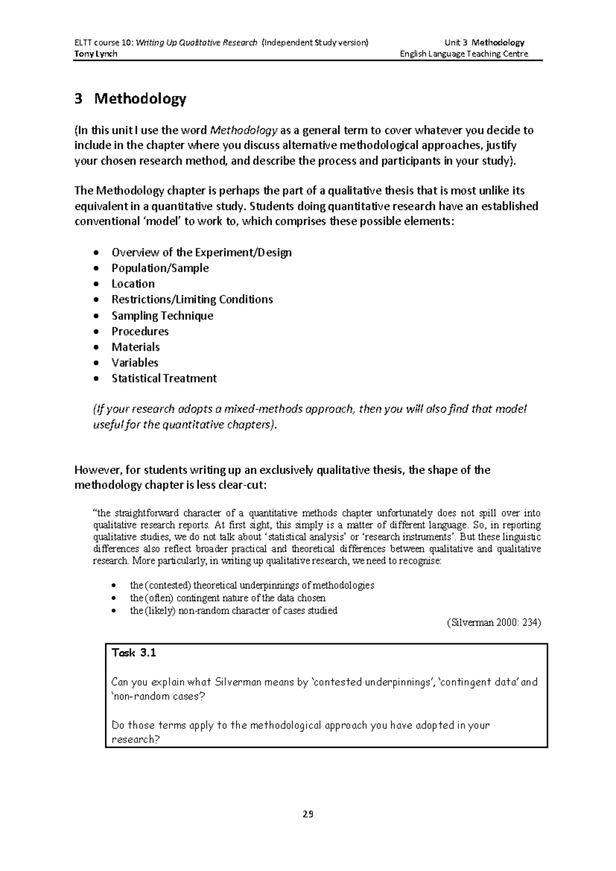 Guidelines for Writing the Methodology Chapter (ENG 101) - Studocu