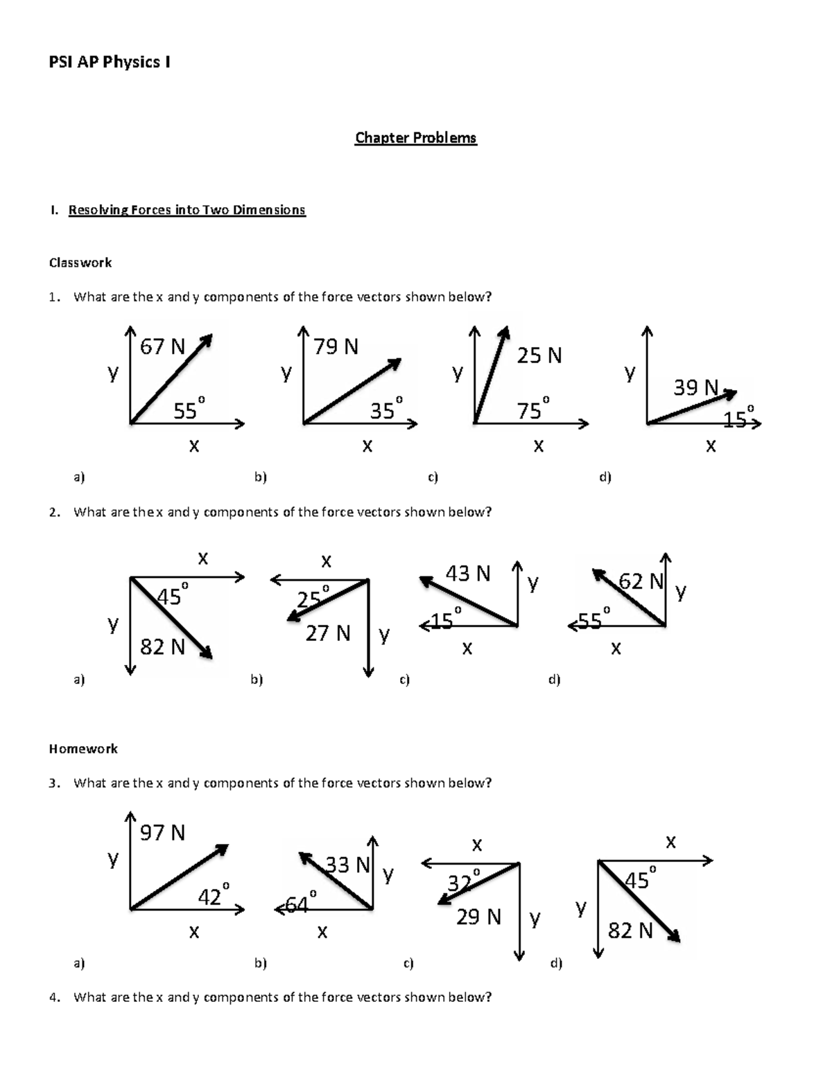 PSI AP Physics I Chapter Problems: Two-Dimensional Forces Classwork ...