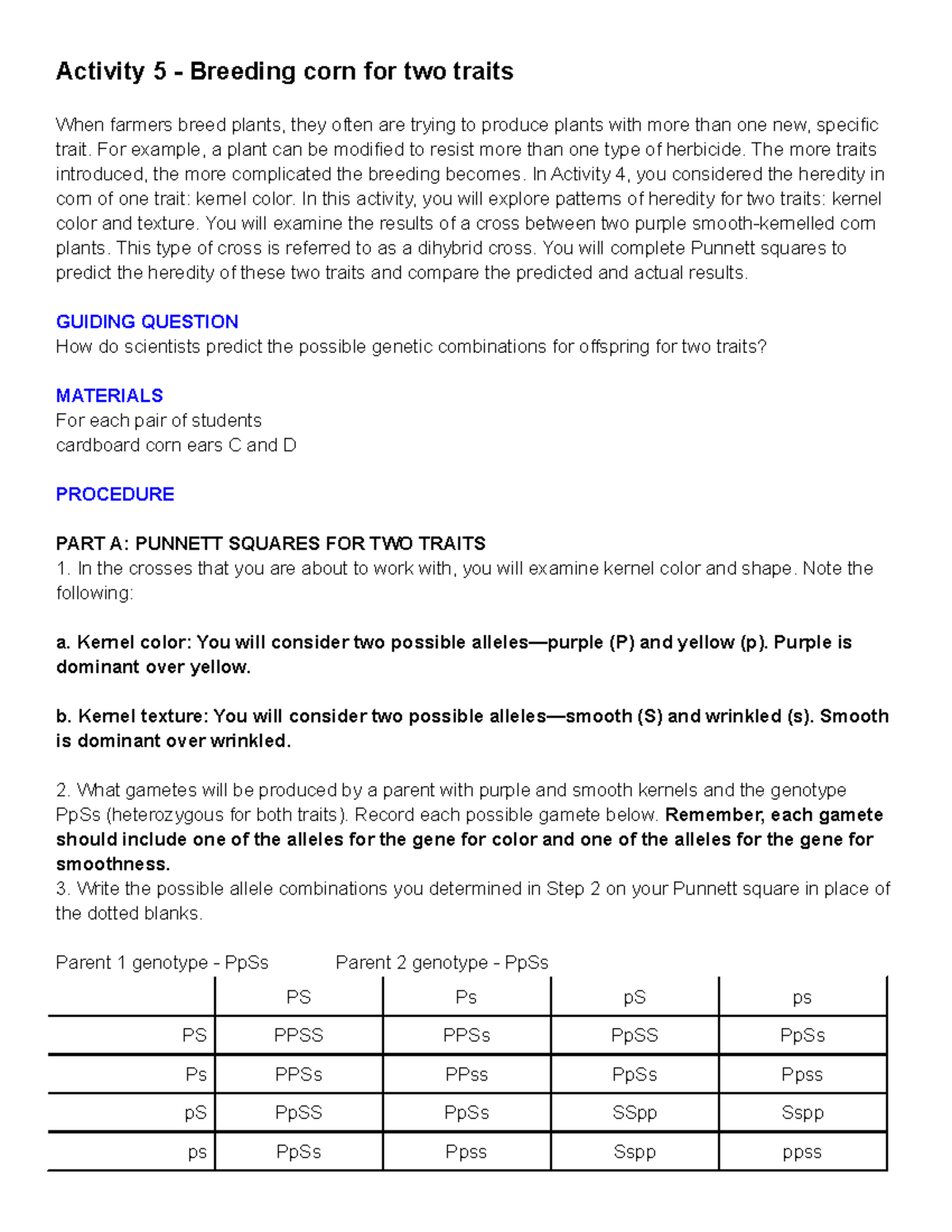 Olivia Rivers 22 - 1-Activity 5: Dihybrid Corn Breeding Study Guide ...