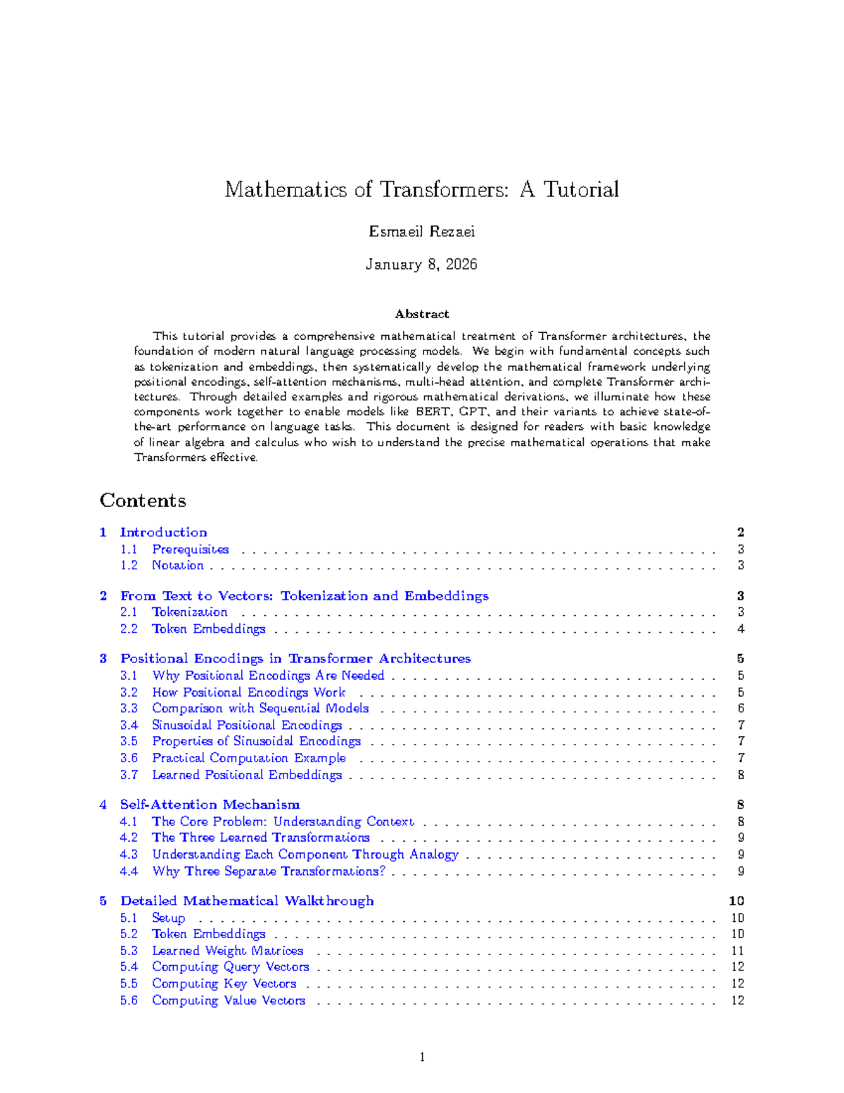 Mathematics of Transformers: A Comprehensive Tutorial (MATH-101) - Studocu