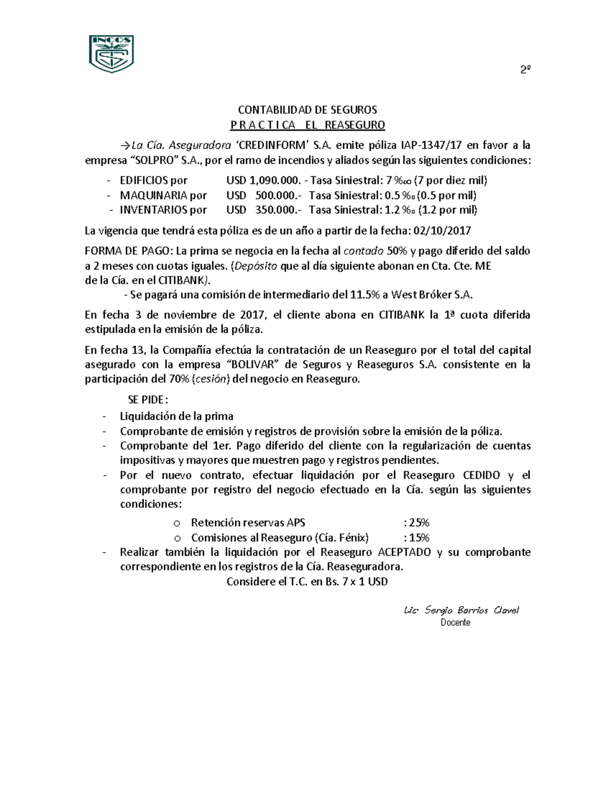 Práctica de Reaseguro 2º 20: Contabilidad de Seguros y Liquidaciones ...