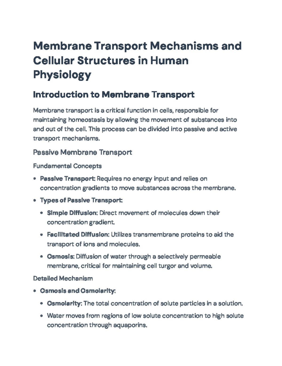 Membrane Transport Mechanisms in Human Physiology (BIO 101) - Membrane ...
