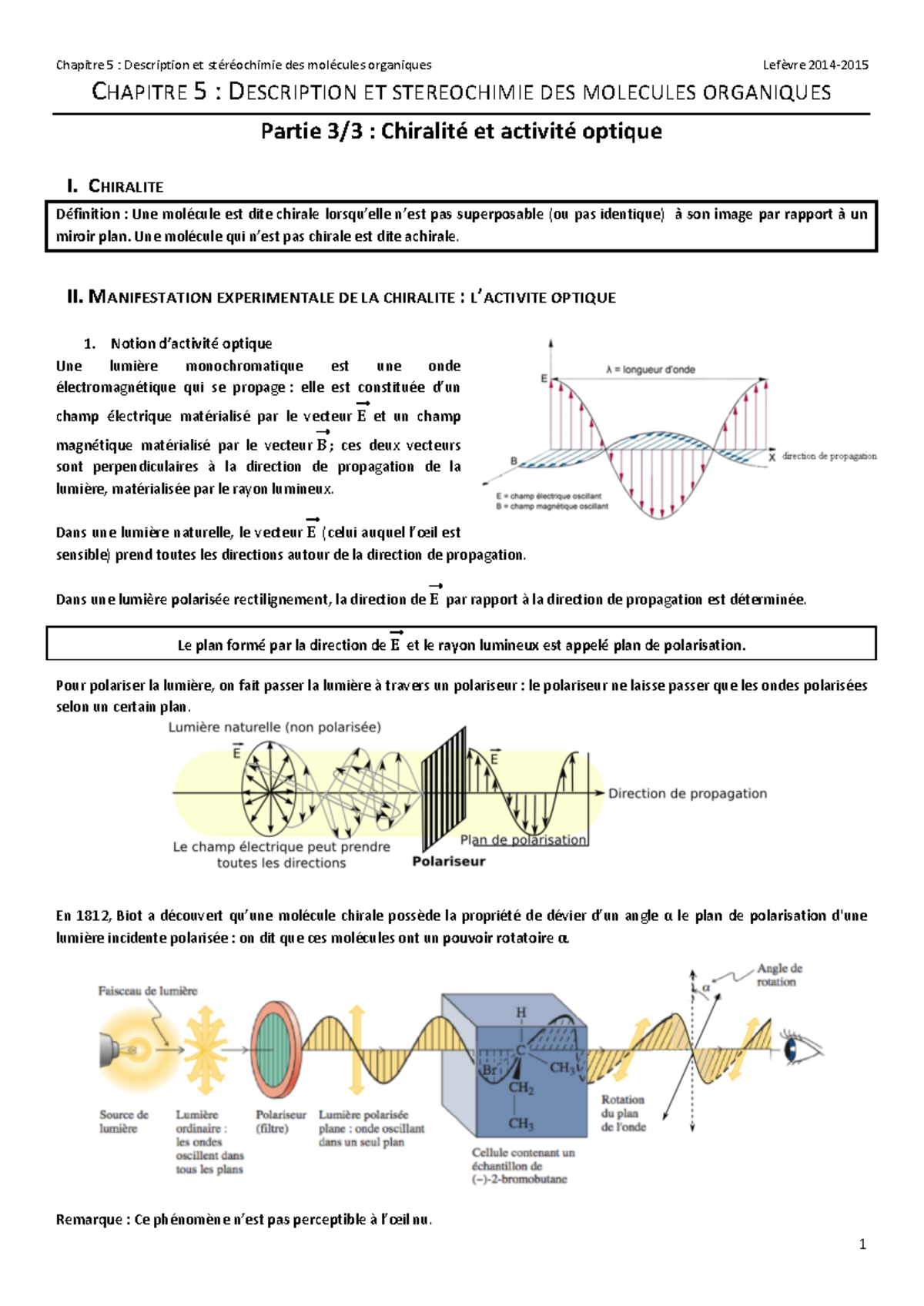 Chiralité et Activité Optique : Ch. 5 - Stéréochimie des Molécules ...